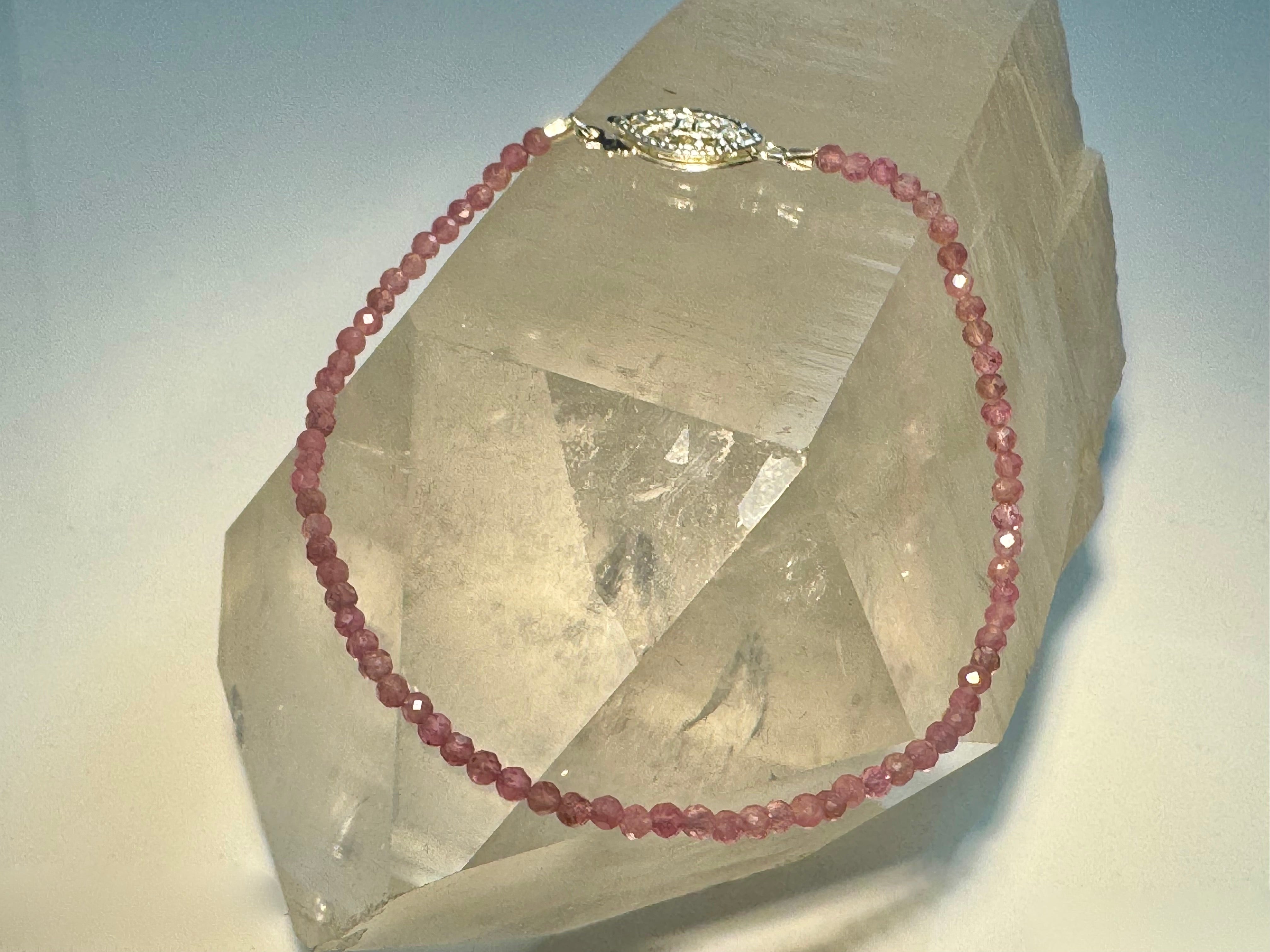 Pink Tourmaline Beaded 2mm Sterling Bracelet