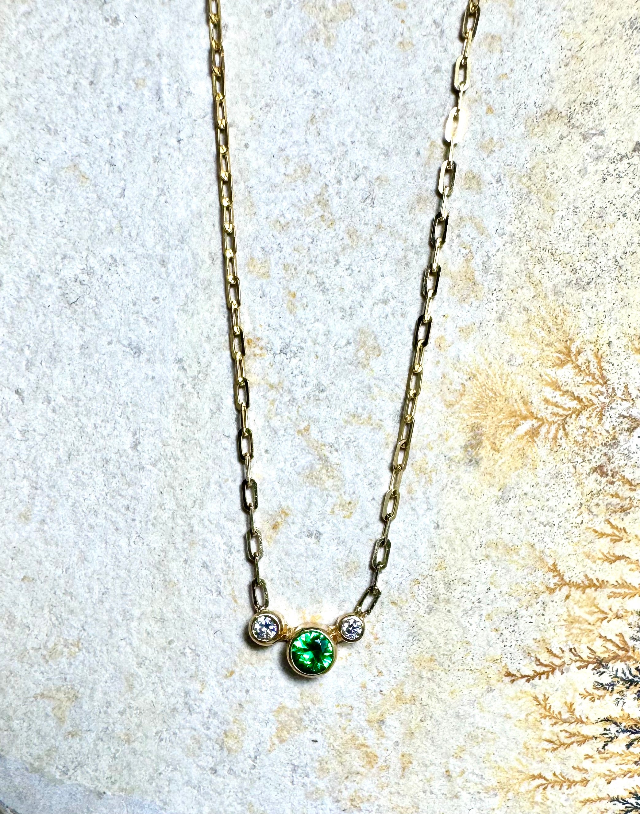 Tsavorite Garnet Diamond 14k Necklace
