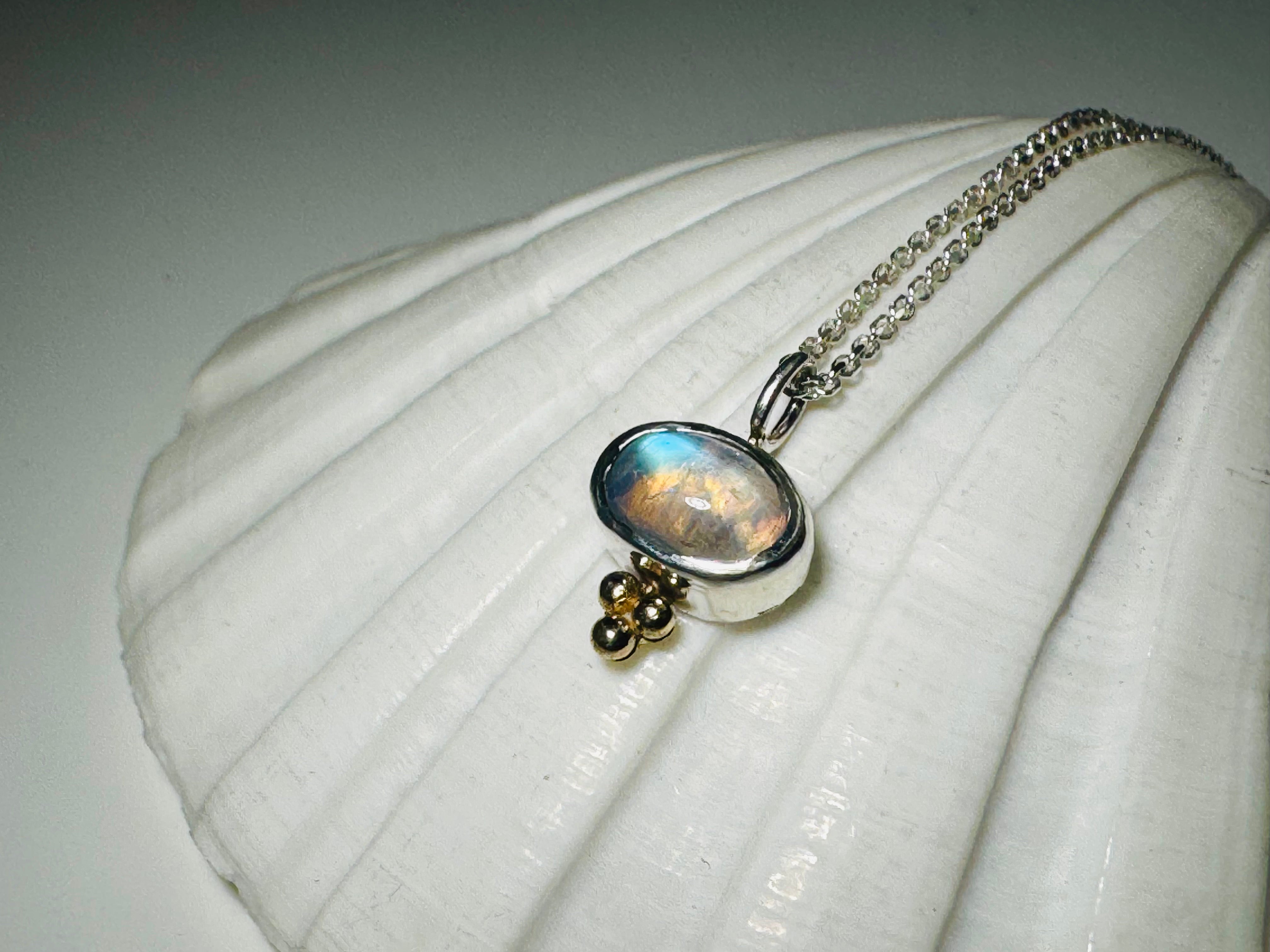 Moonstone 3 Bead Two Tone Pendant