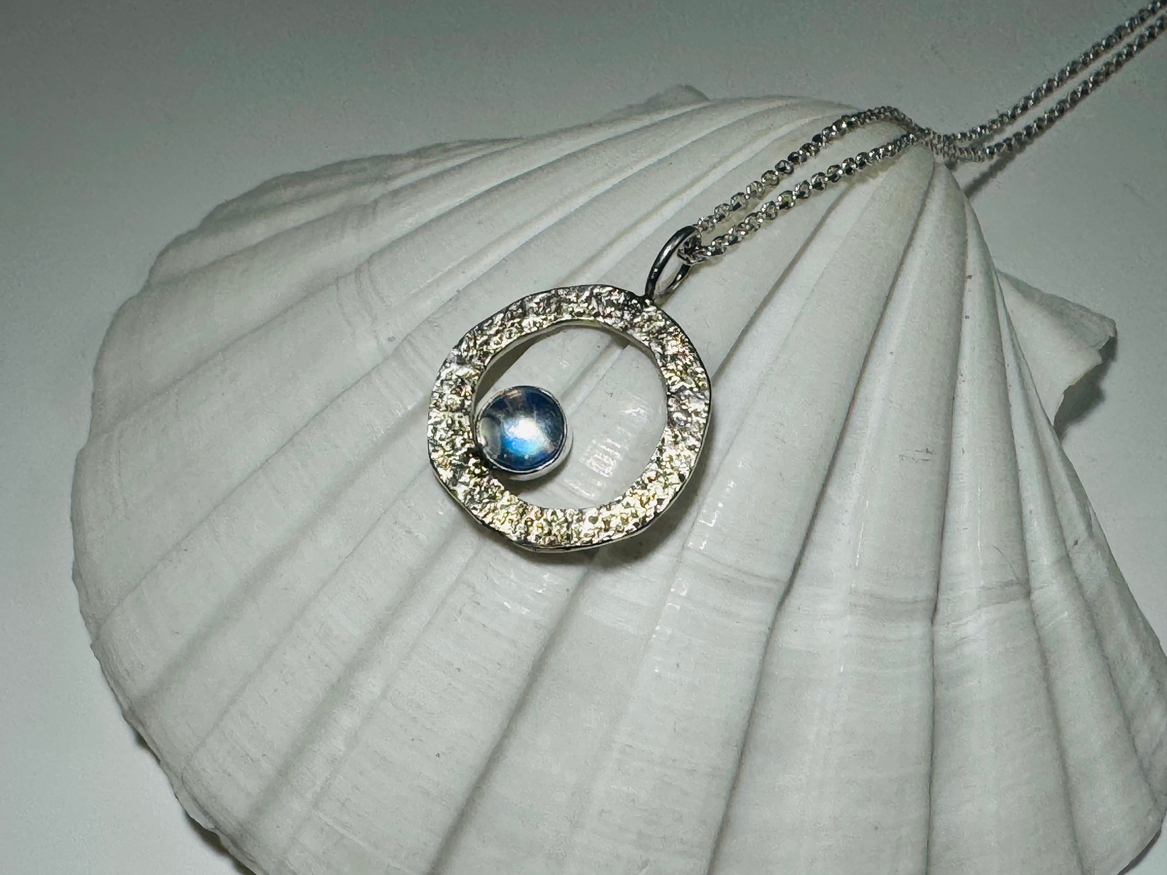 Moonstone Open Textured Disc Sterling Pendant