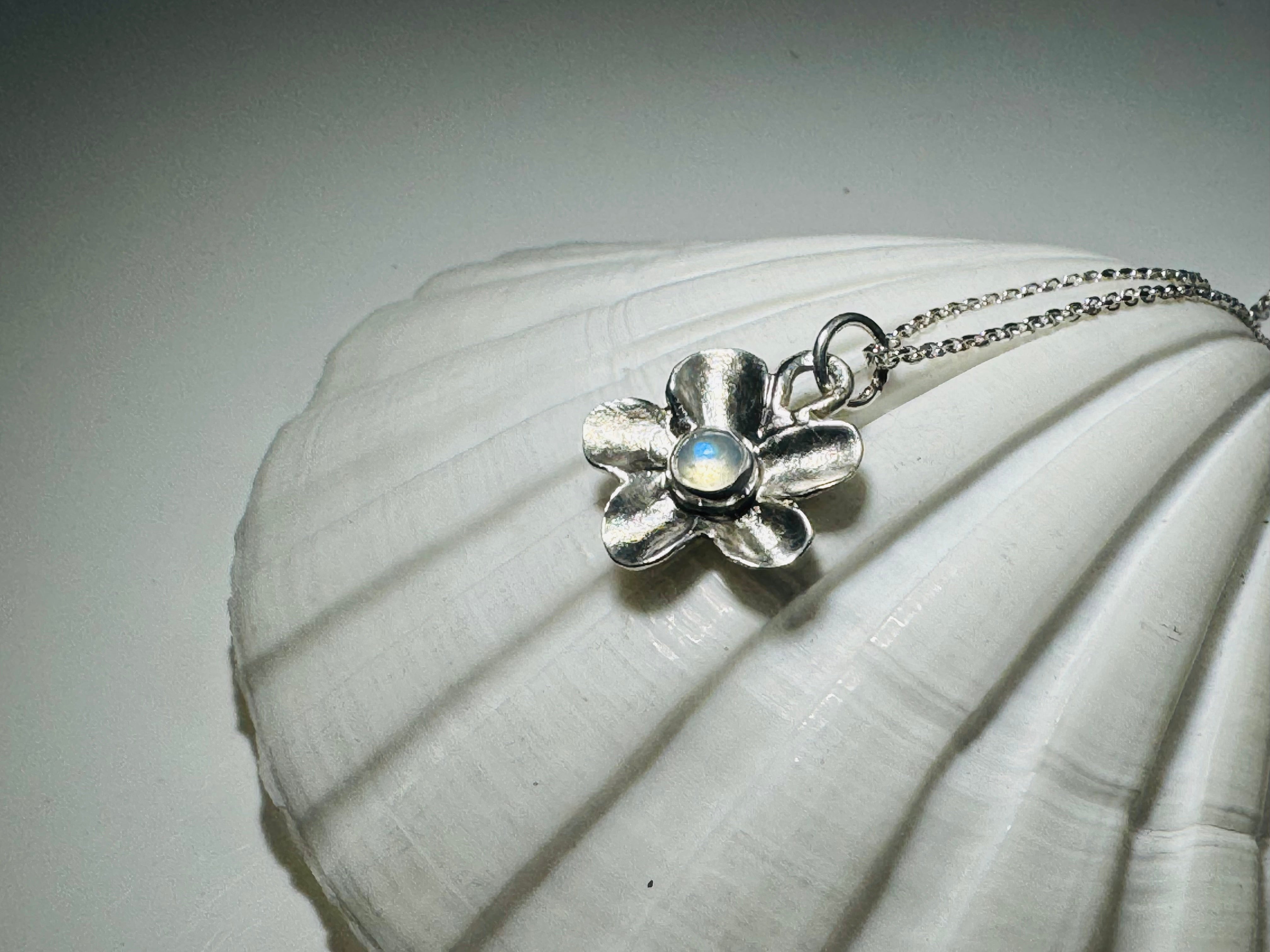 Moonstone Flower Sterling Pendant