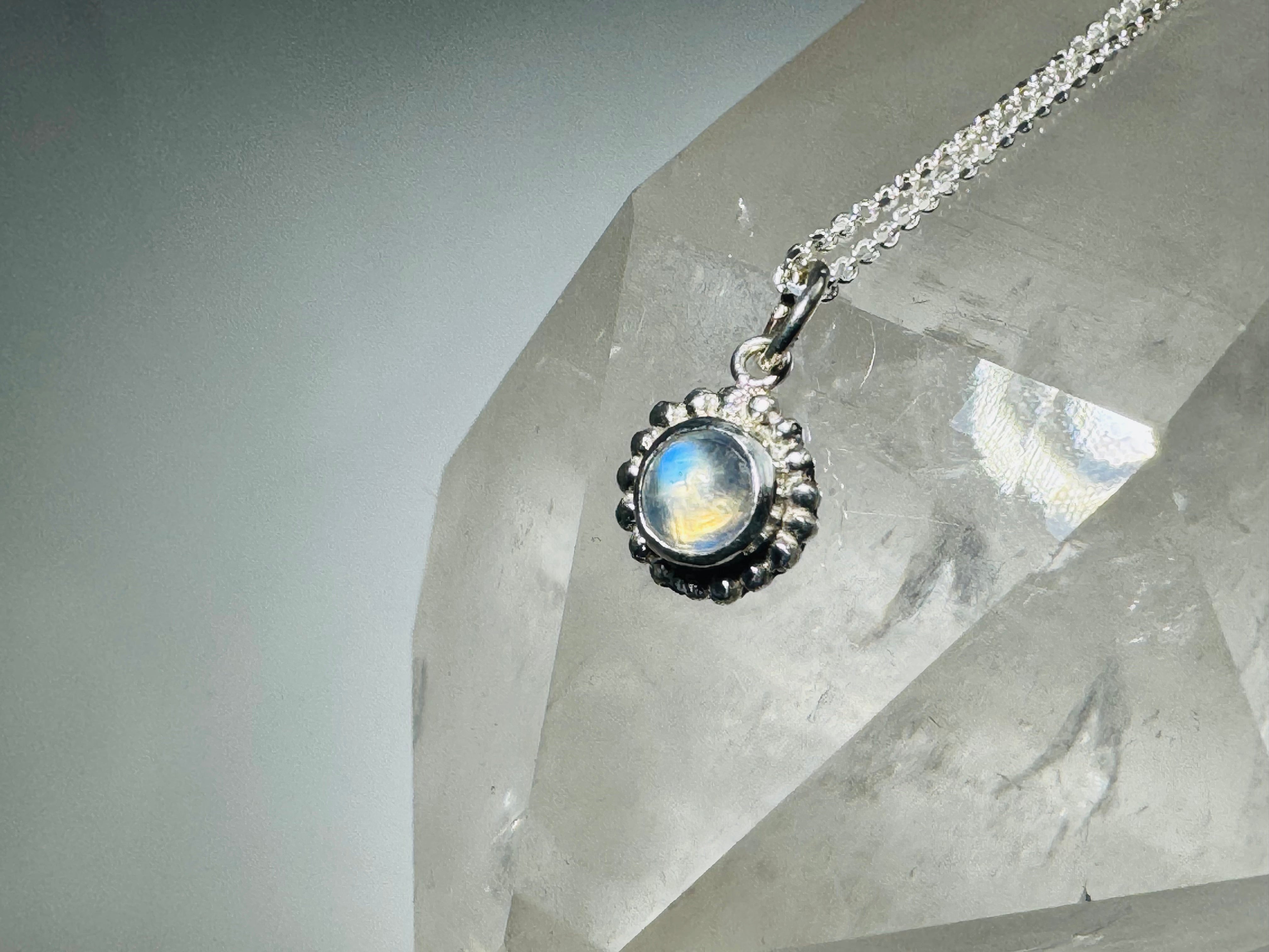 Moonstone Beaded Bezel Sterling Pendant