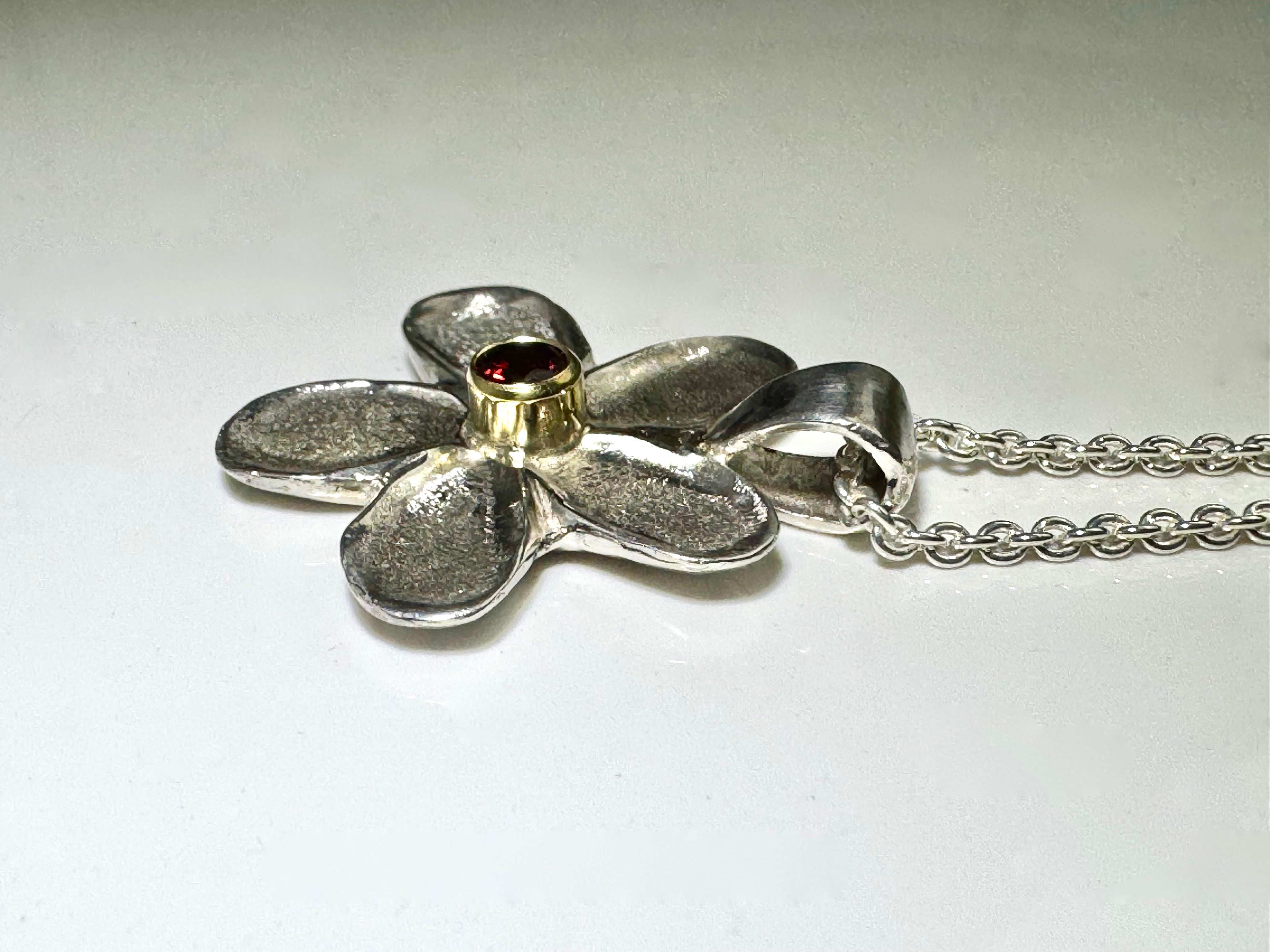 Garnet Flower Sterling Pendant