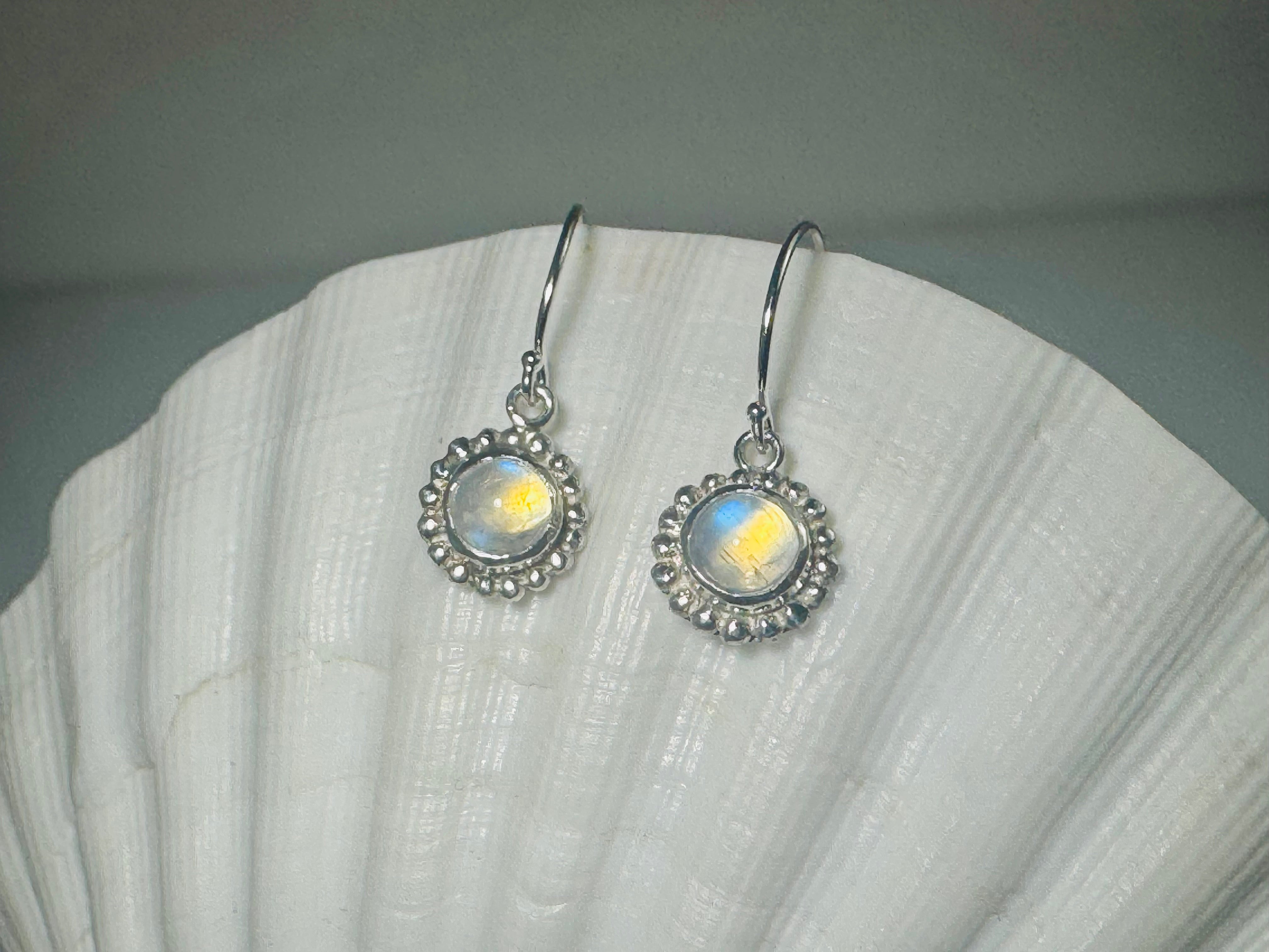 Moonstone Beaded Bezel Sterling Dangles