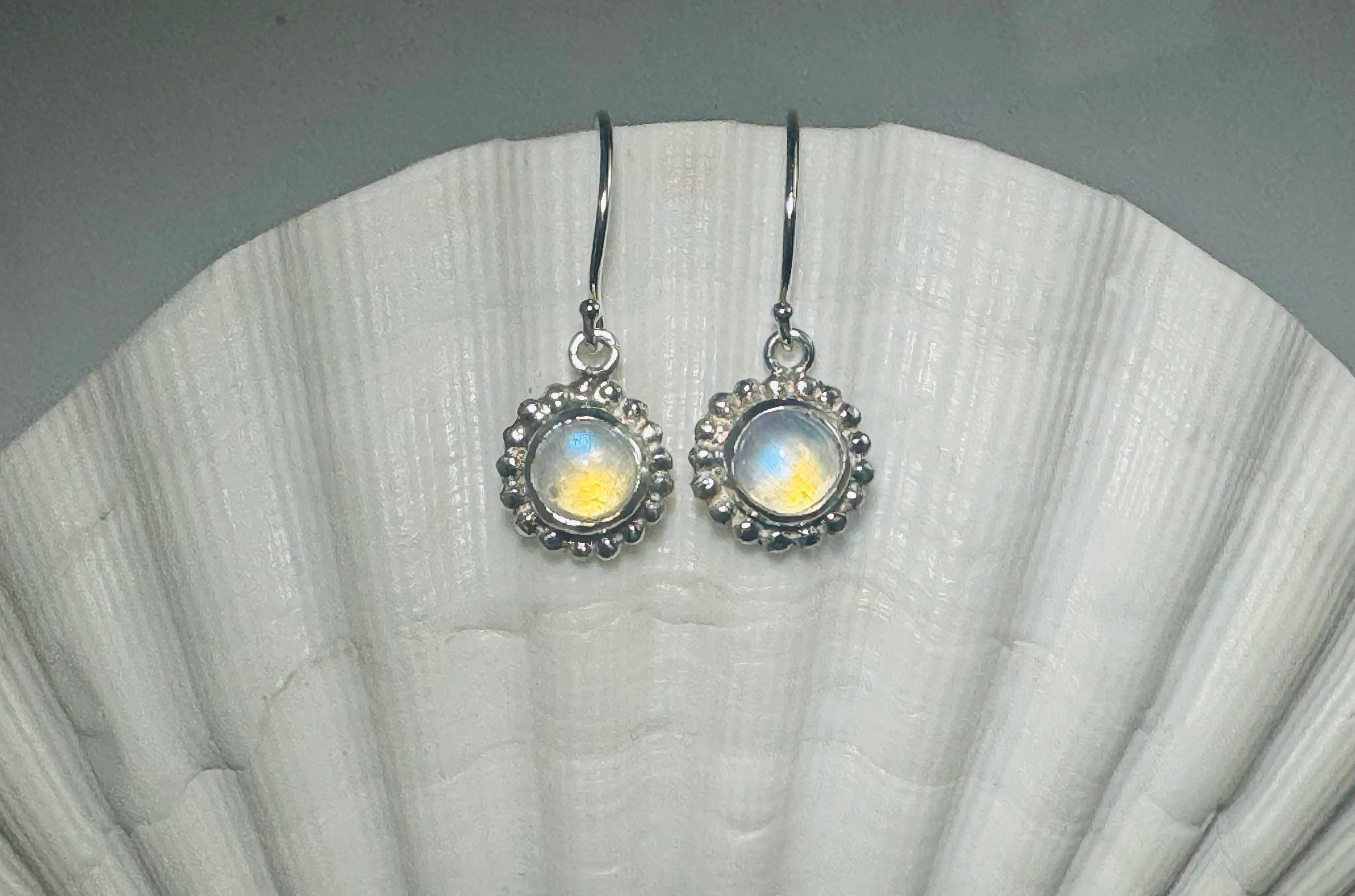 Moonstone Beaded Bezel Sterling Dangles