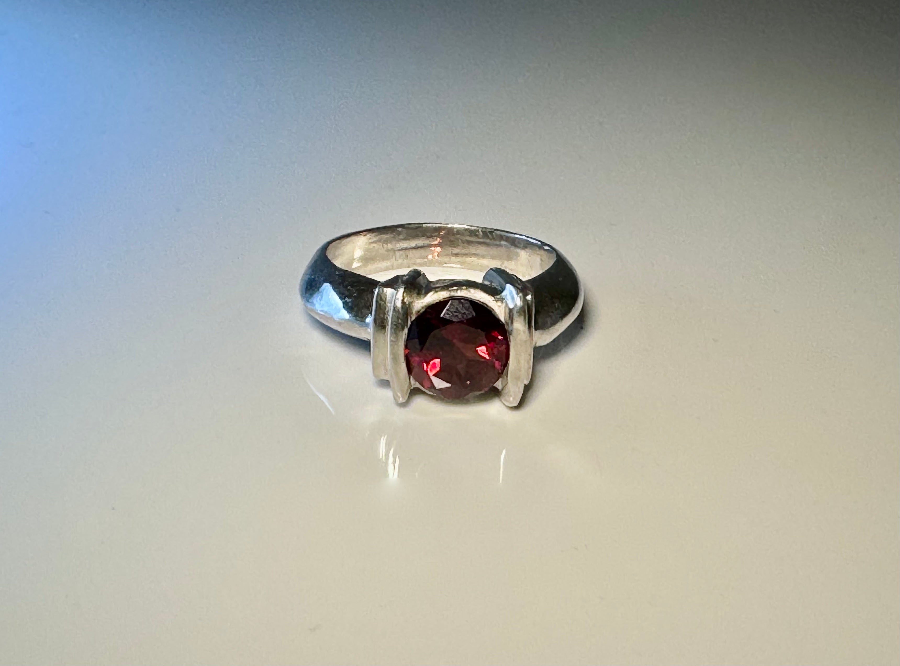 Garnet Bar Set Sterling Ring