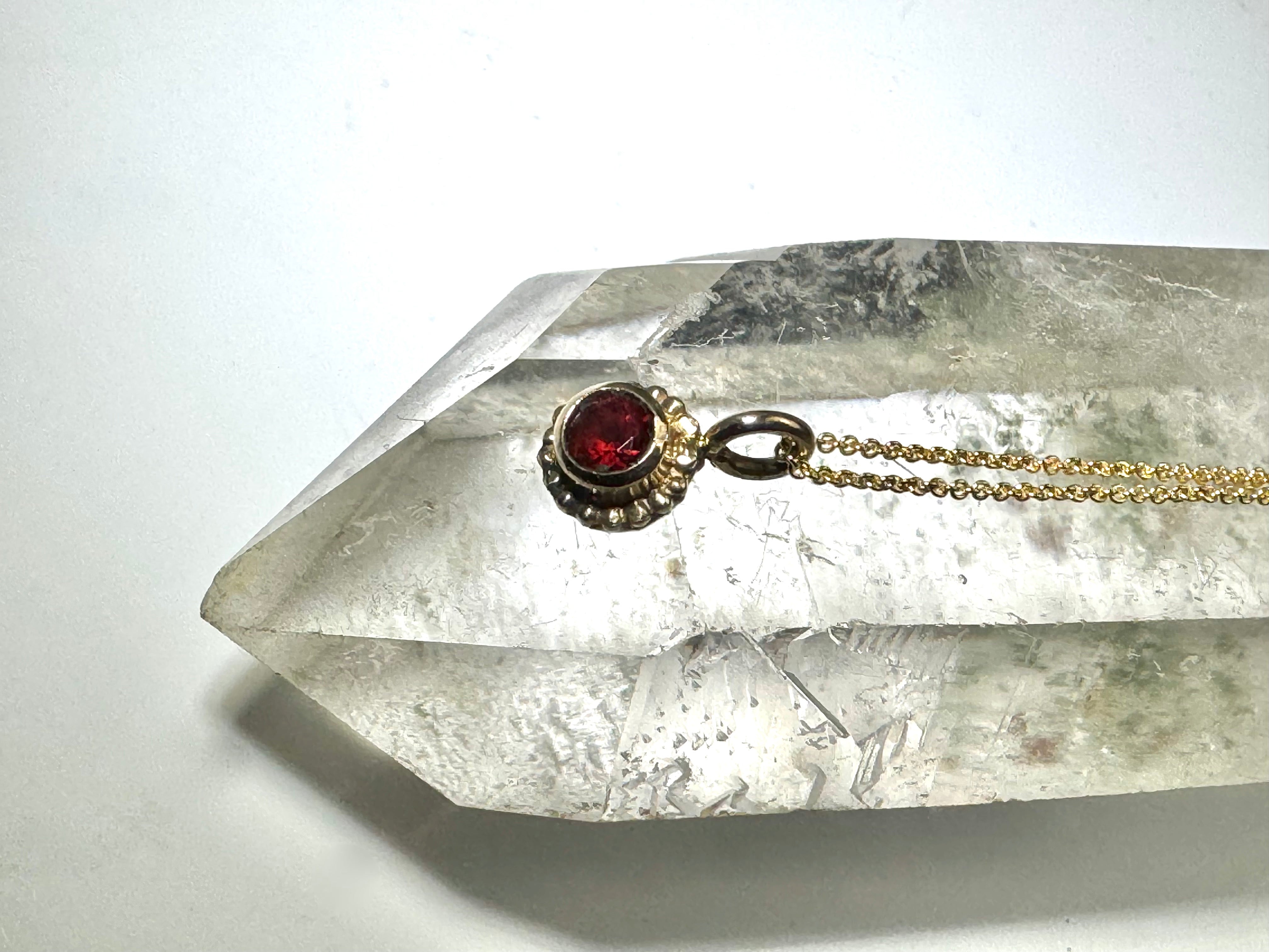 Garnet Beaded Bezel 14k Pendant