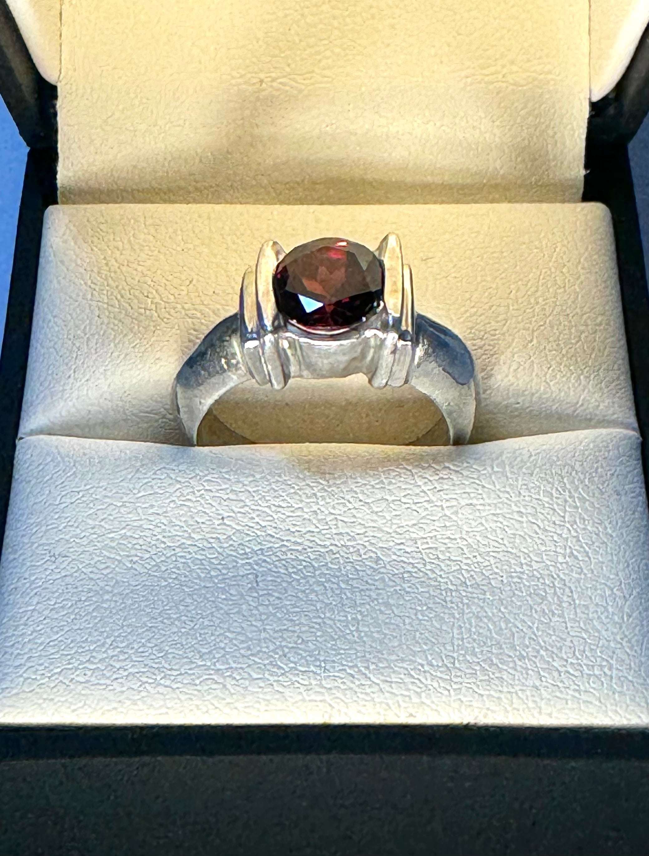 Garnet Bar Set Sterling Ring