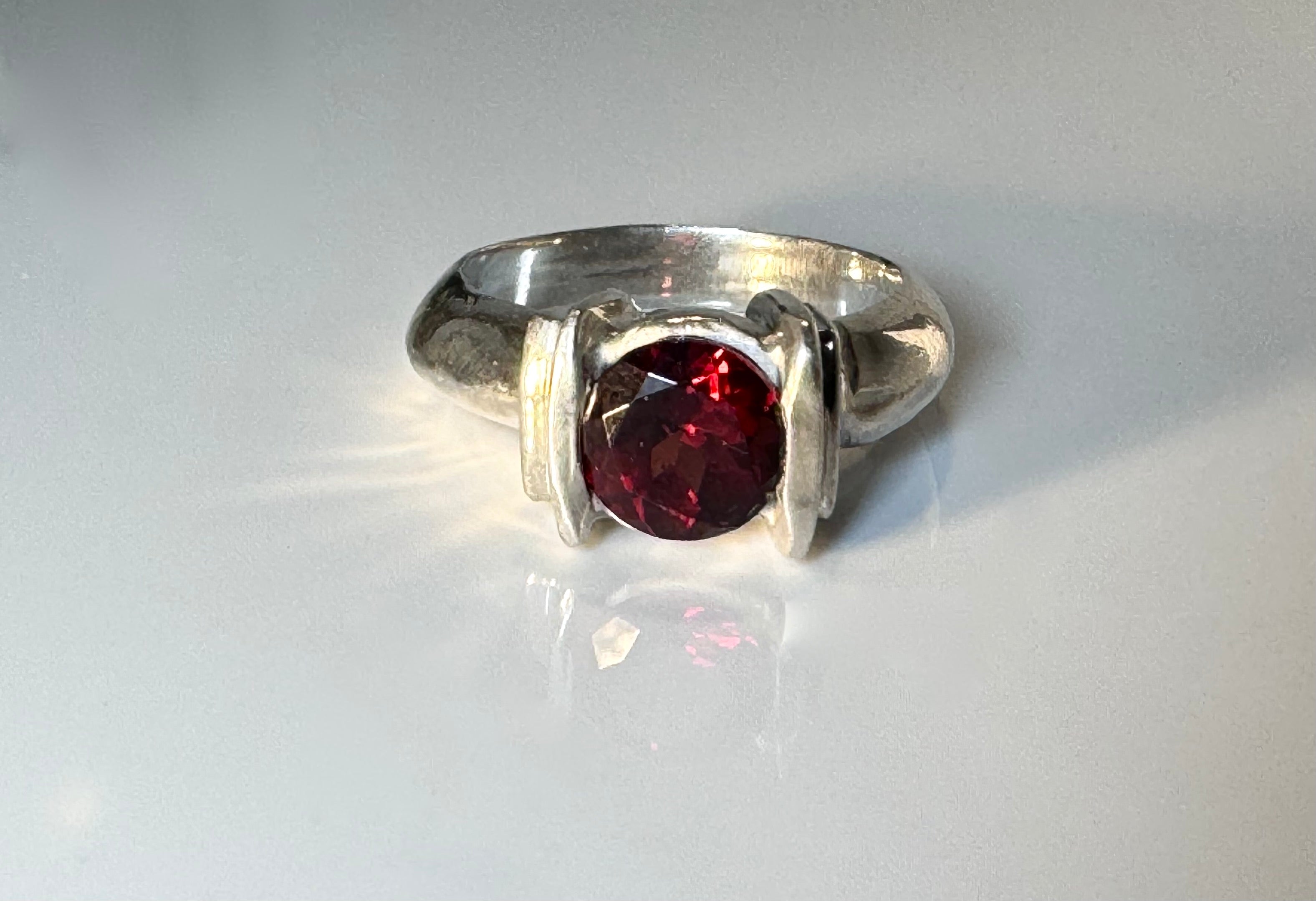 Garnet Bar Set Sterling Ring