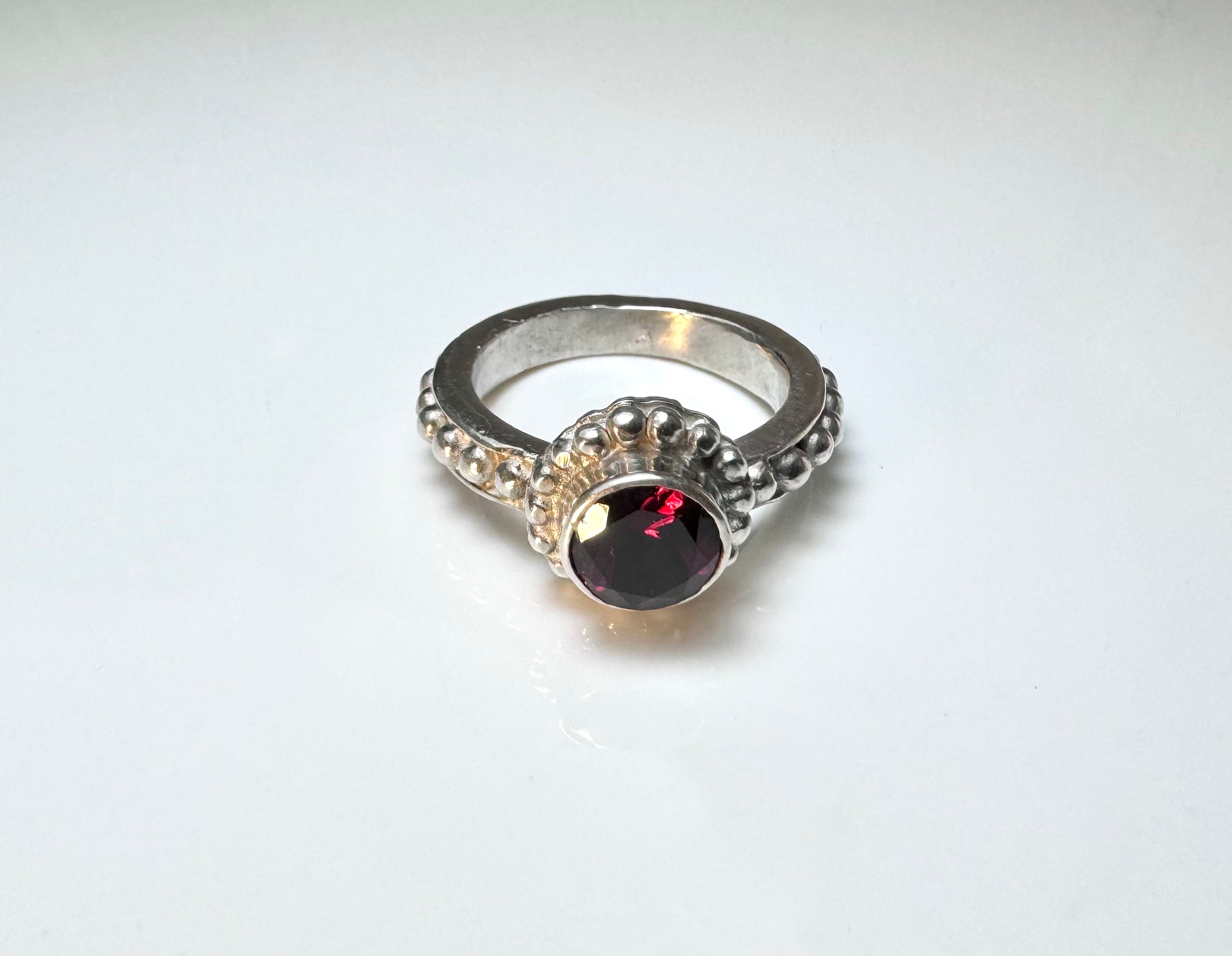 Garnet Beaded Sterling Ring