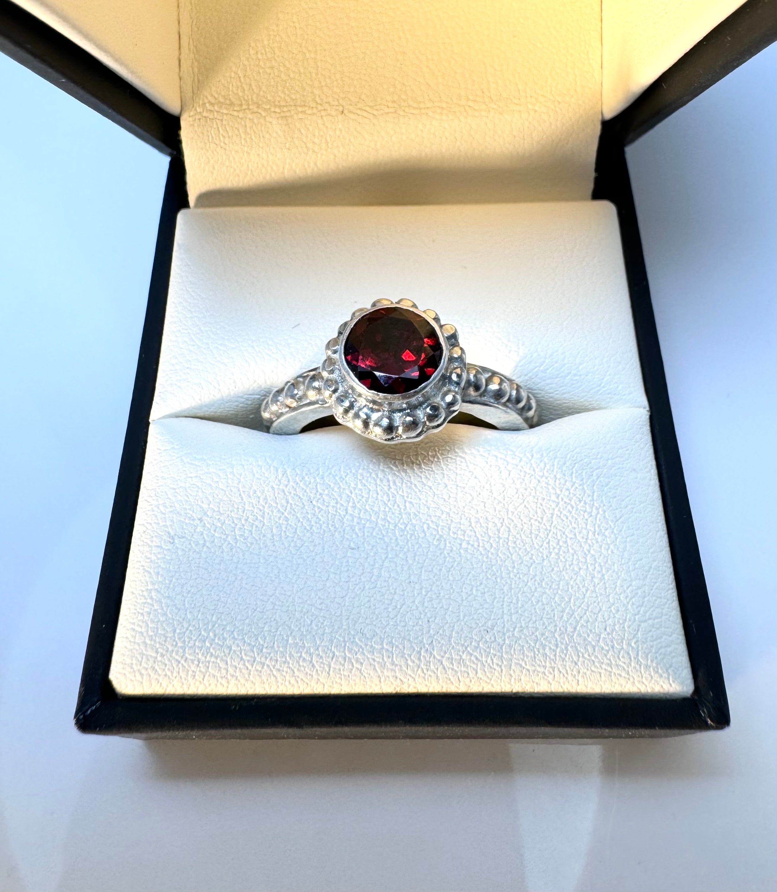 Garnet Beaded Sterling Ring