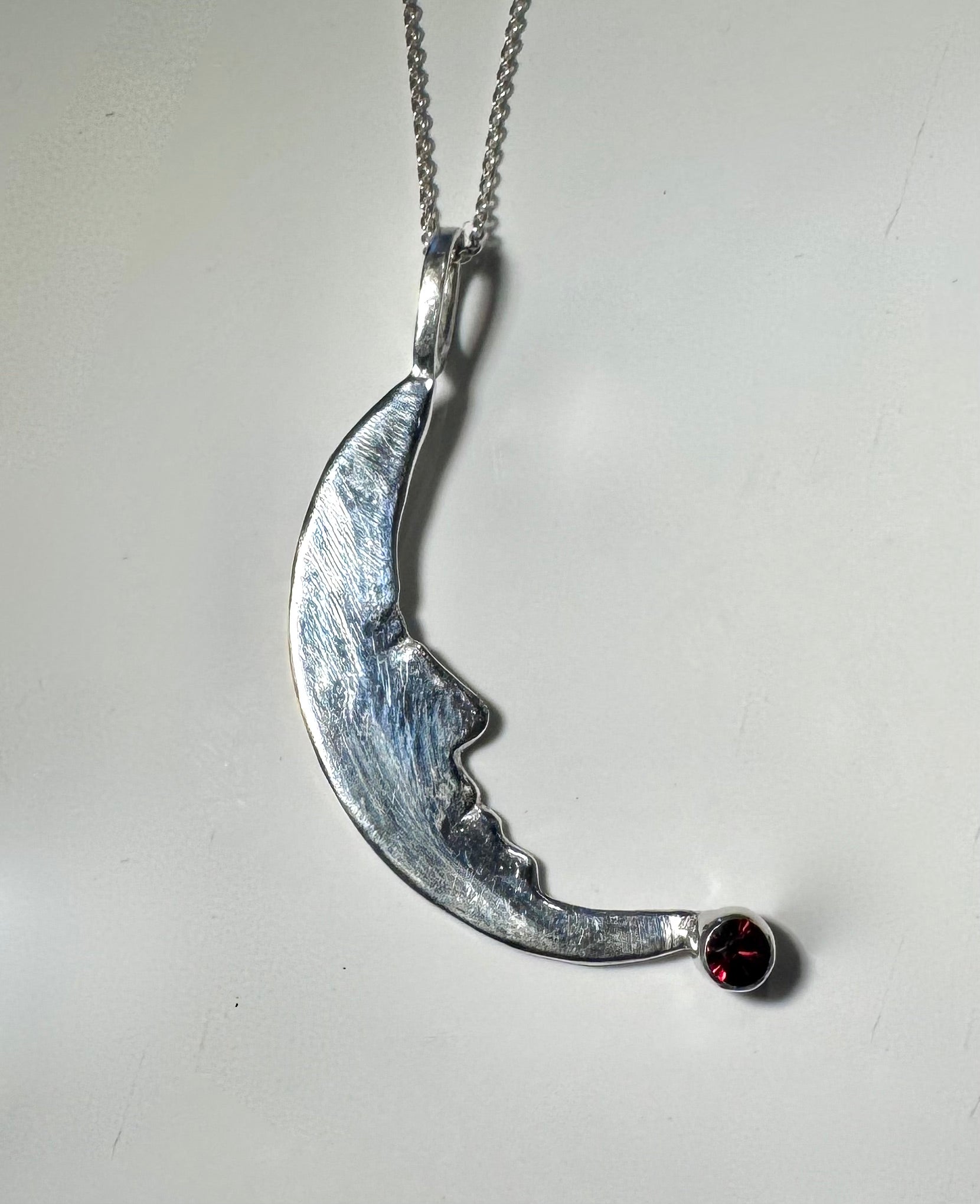 Garnet Moon Sterling Pendant