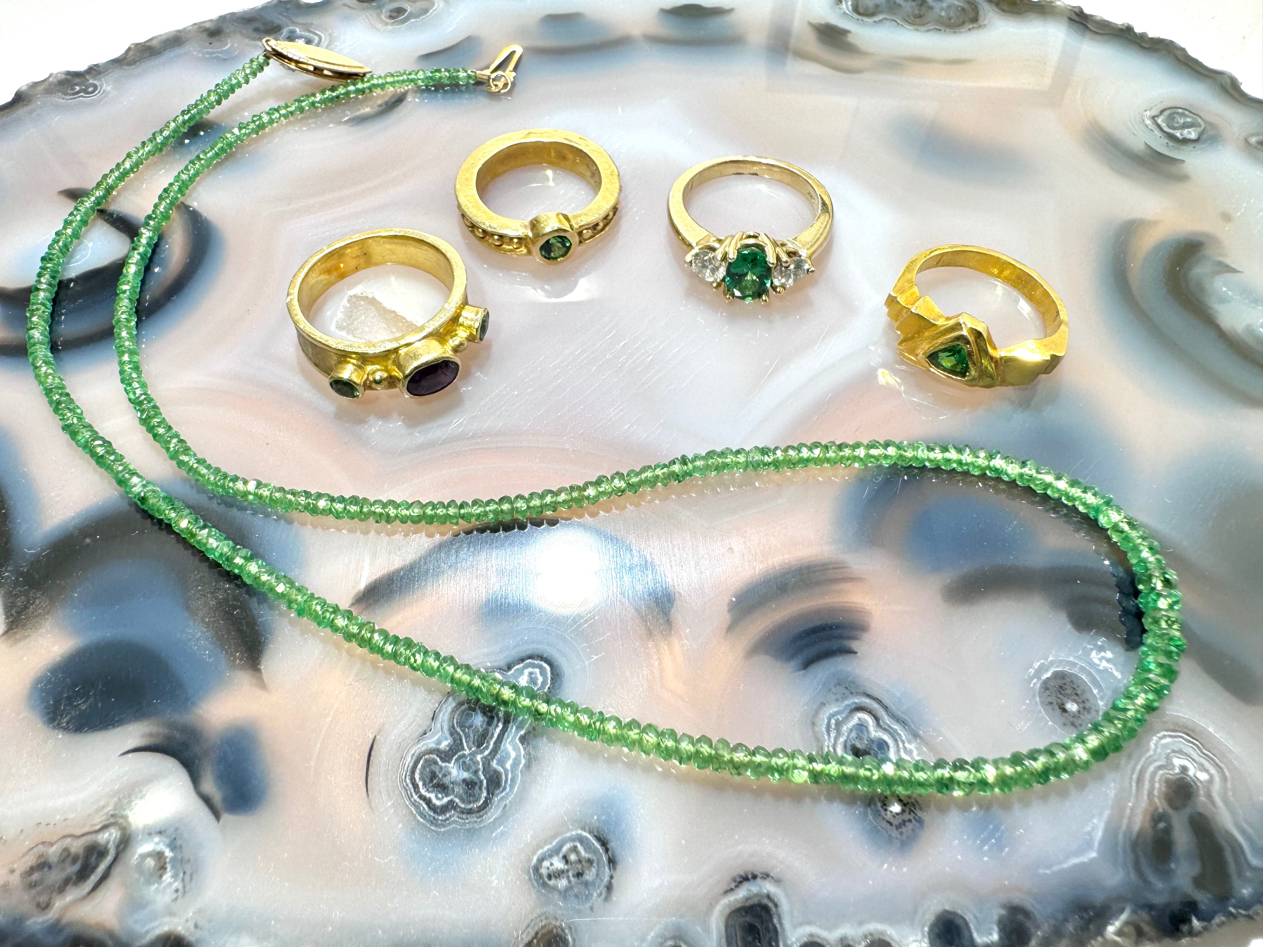 Tsavorite Garnet Trillion 18k Step Ring