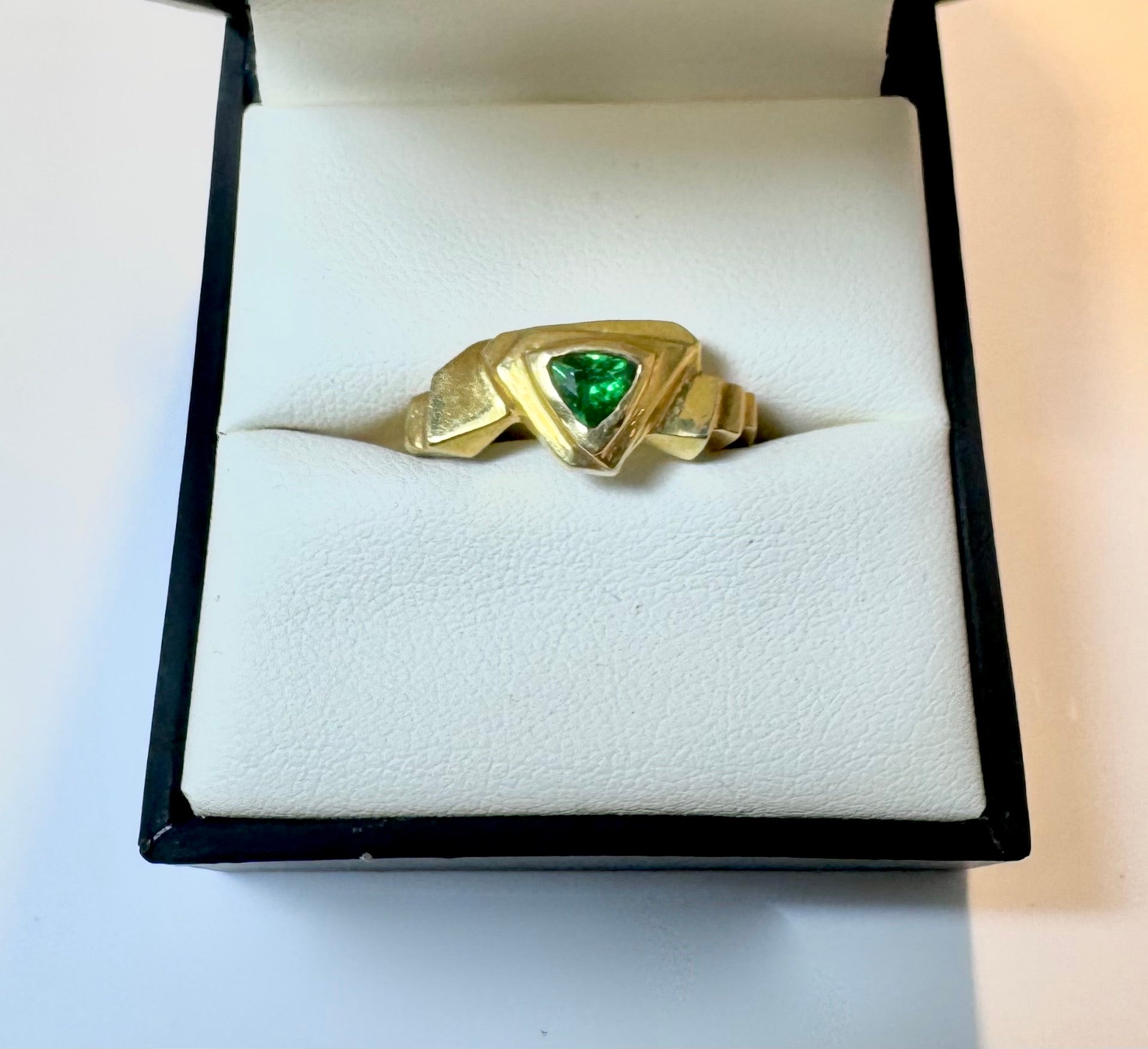 Tsavorite Garnet Trillion 18k Step Ring