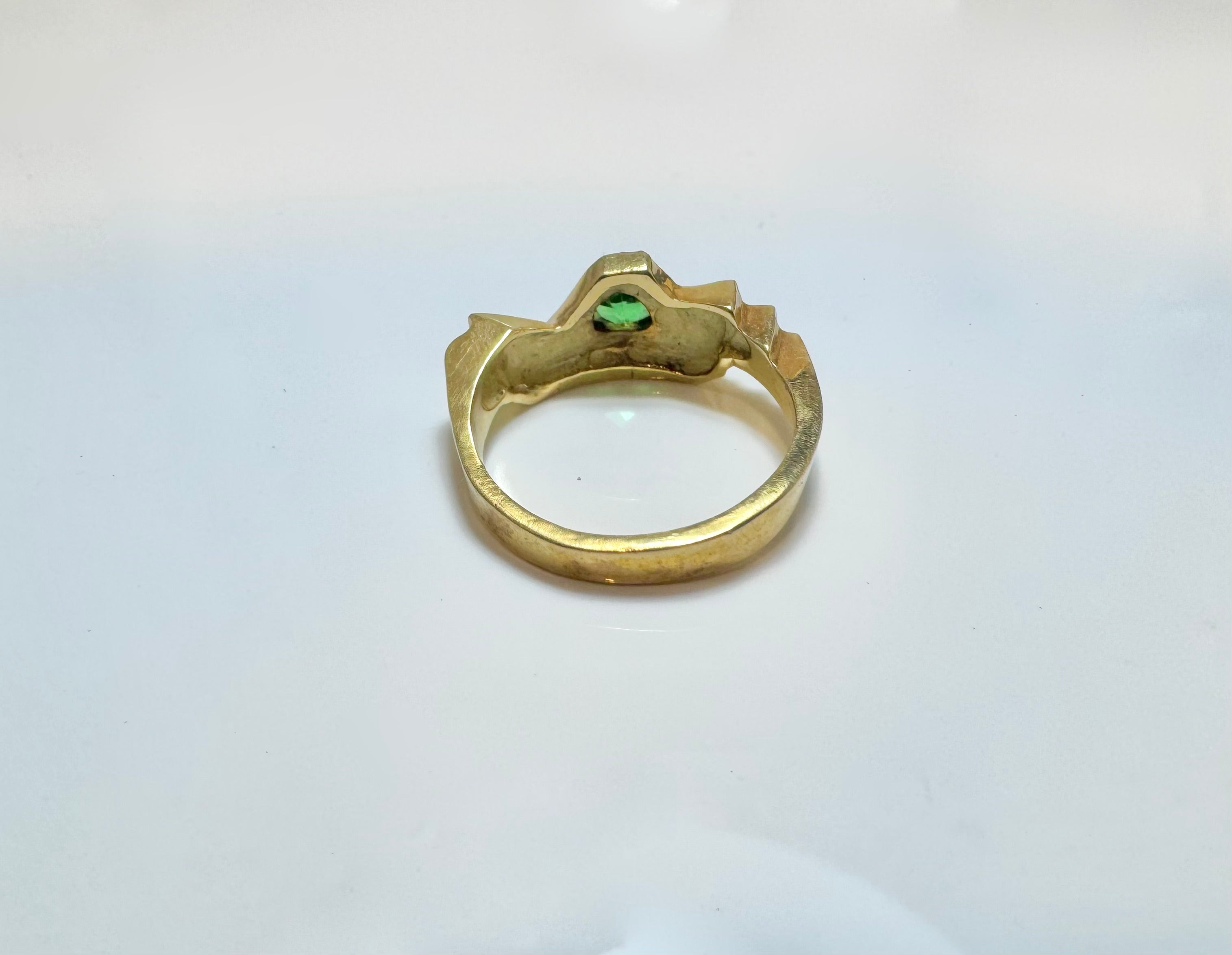 Tsavorite Garnet Trillion 18k Step Ring