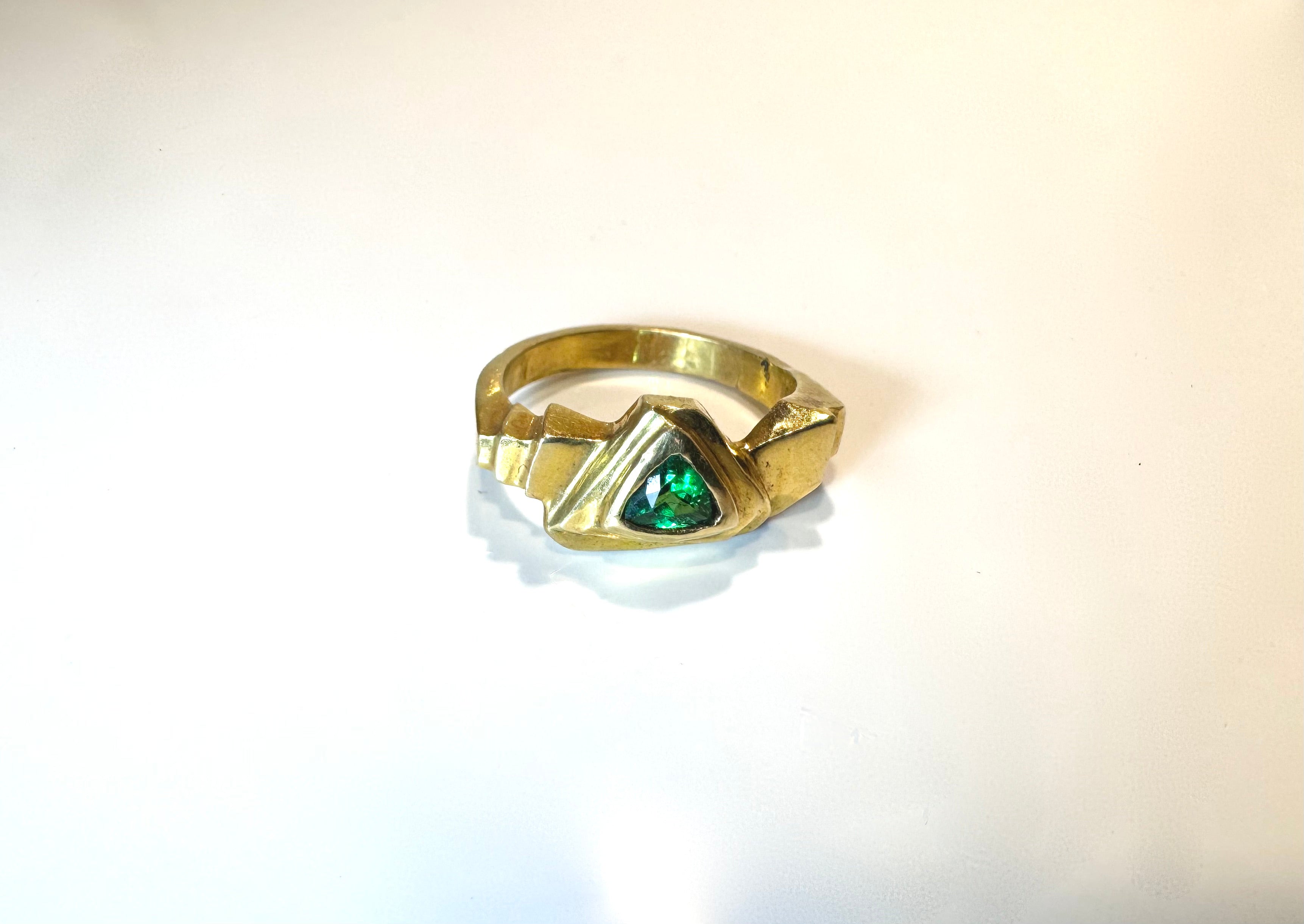 Tsavorite Garnet Trillion 18k Step Ring