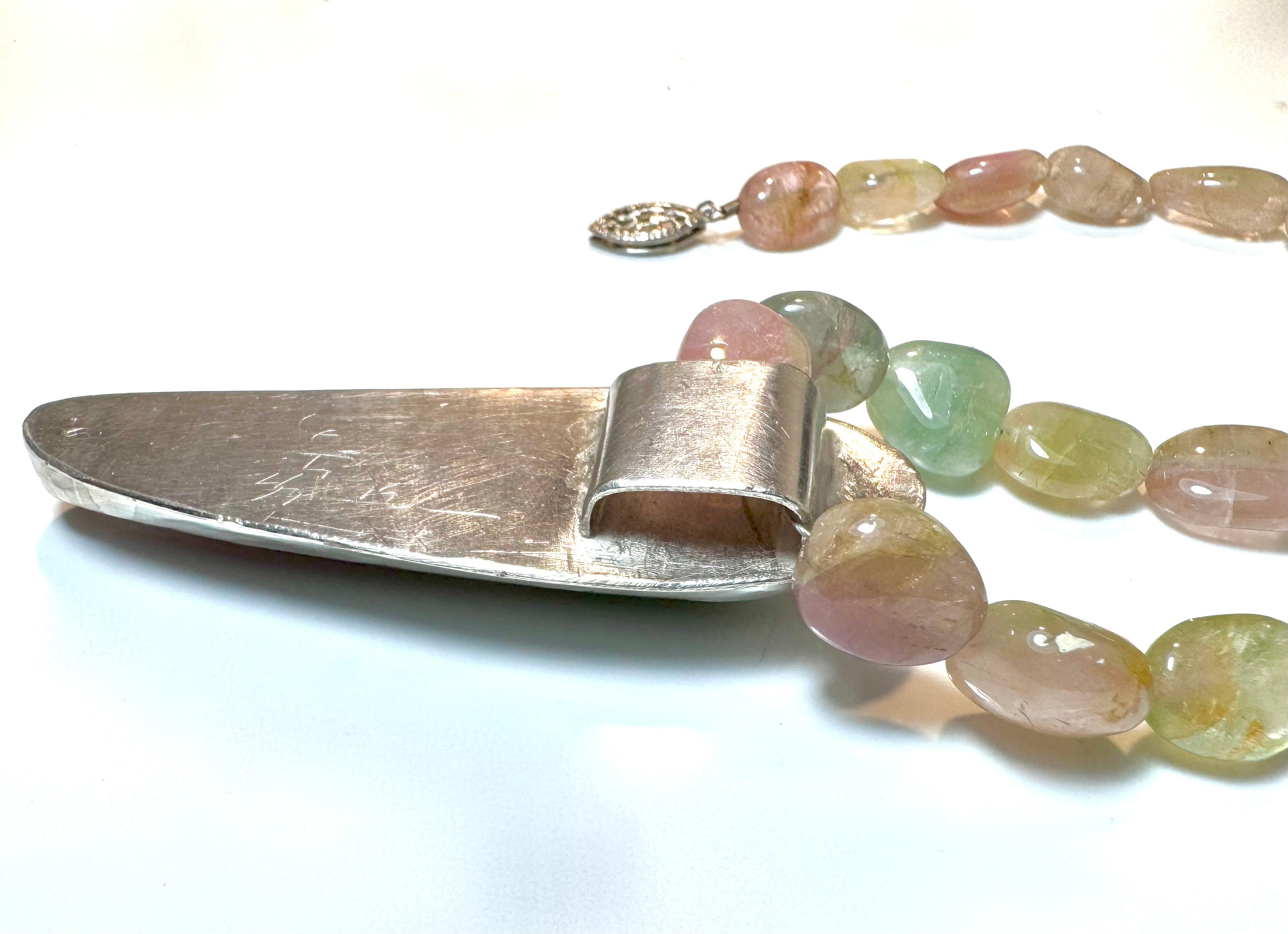 Watermelon Garnet Pendant with Tourmaline Necklace