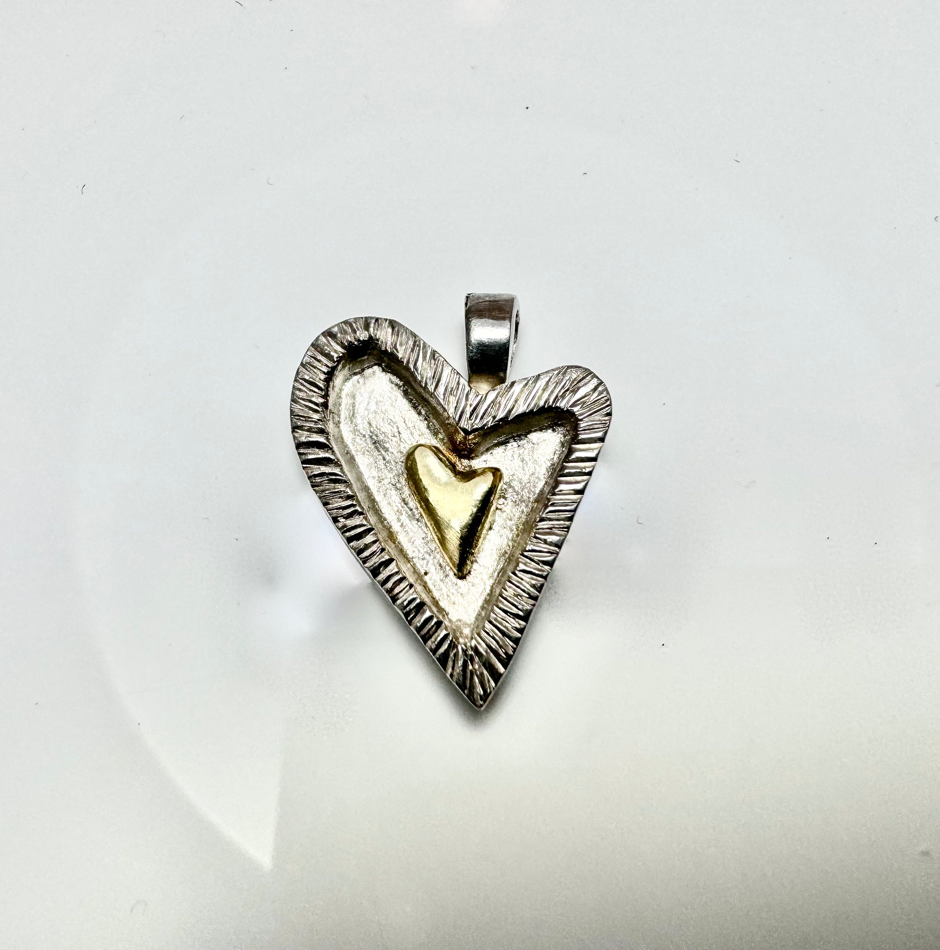 Heart Off Set Sterling and 18k Pendant