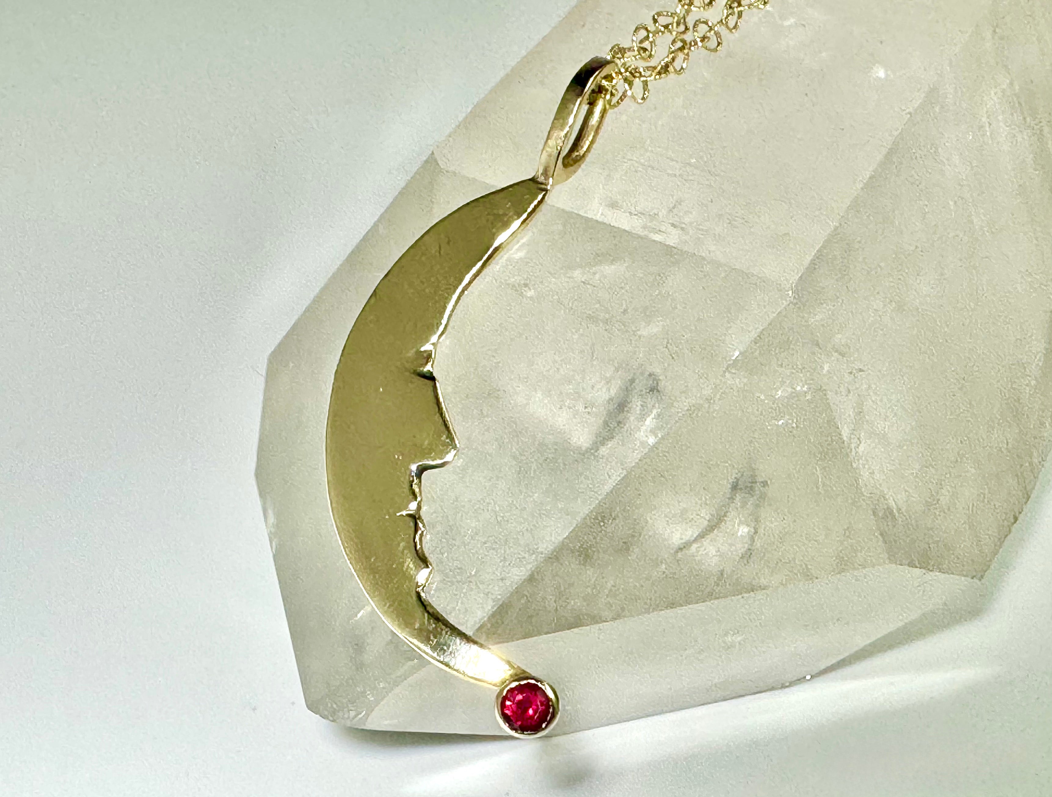 Ruby Man in the Moon 14k Pendant