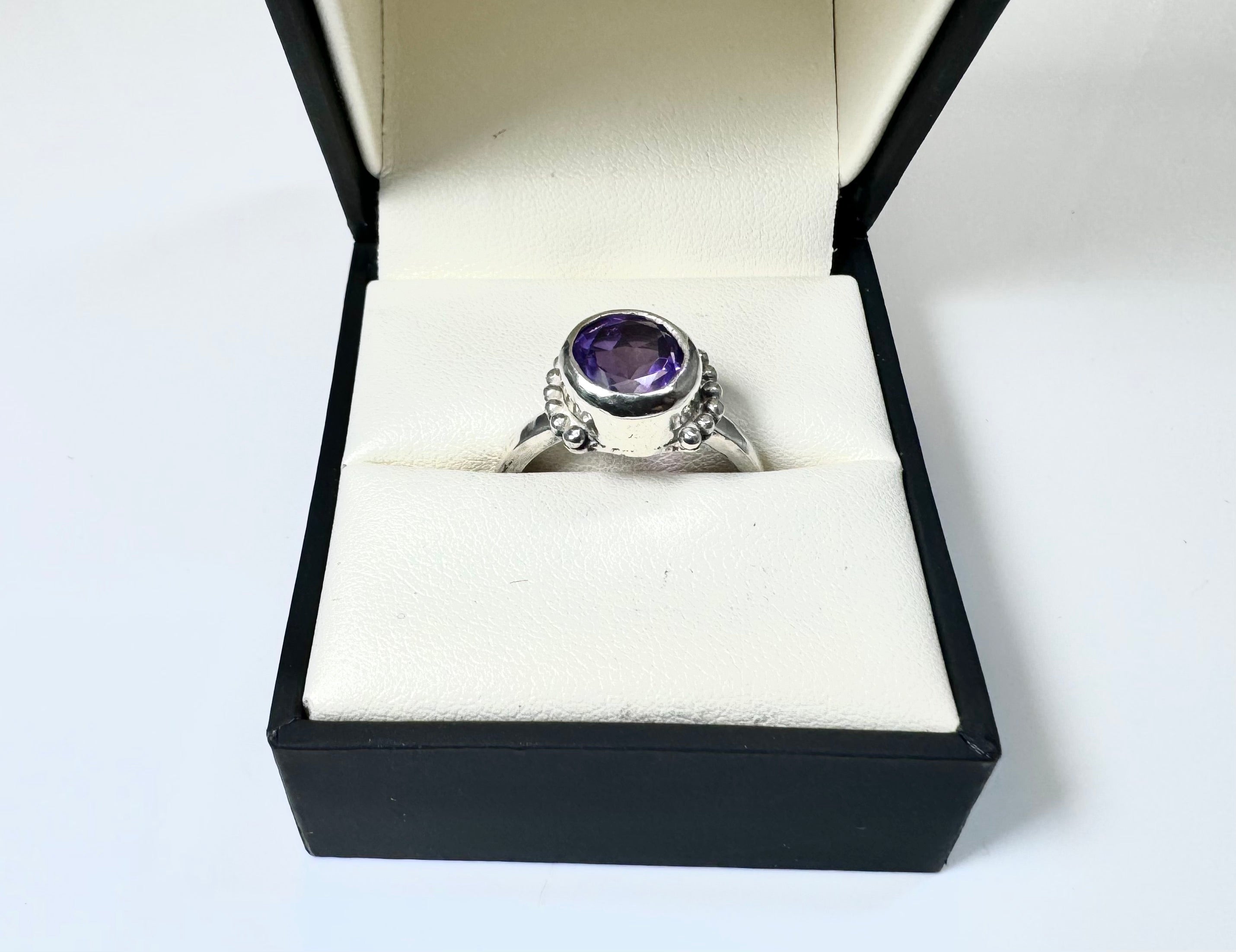 Amethyst Side Beads Sterling Ring