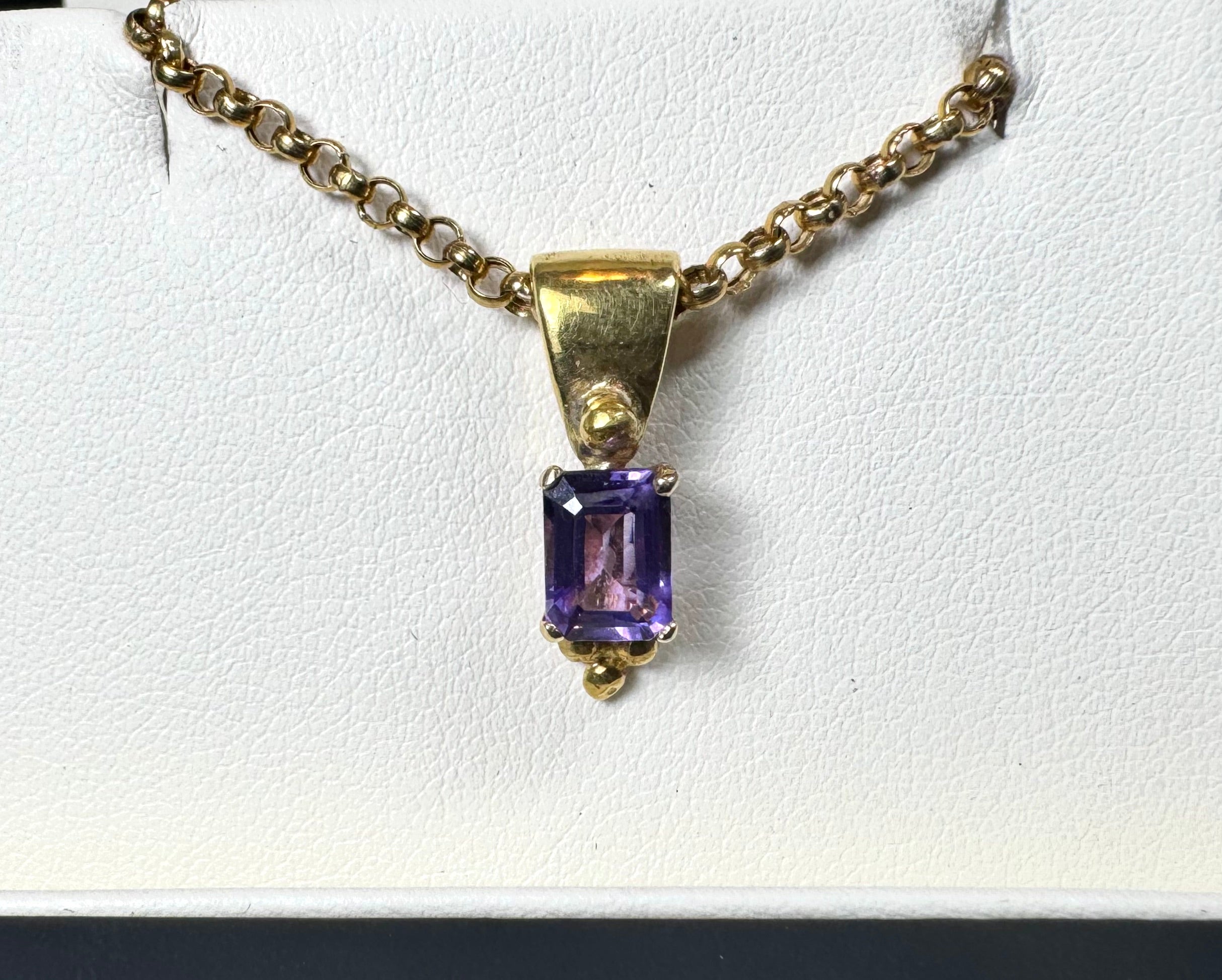 Amethyst Emerald Cut 14k & 18k Pendant