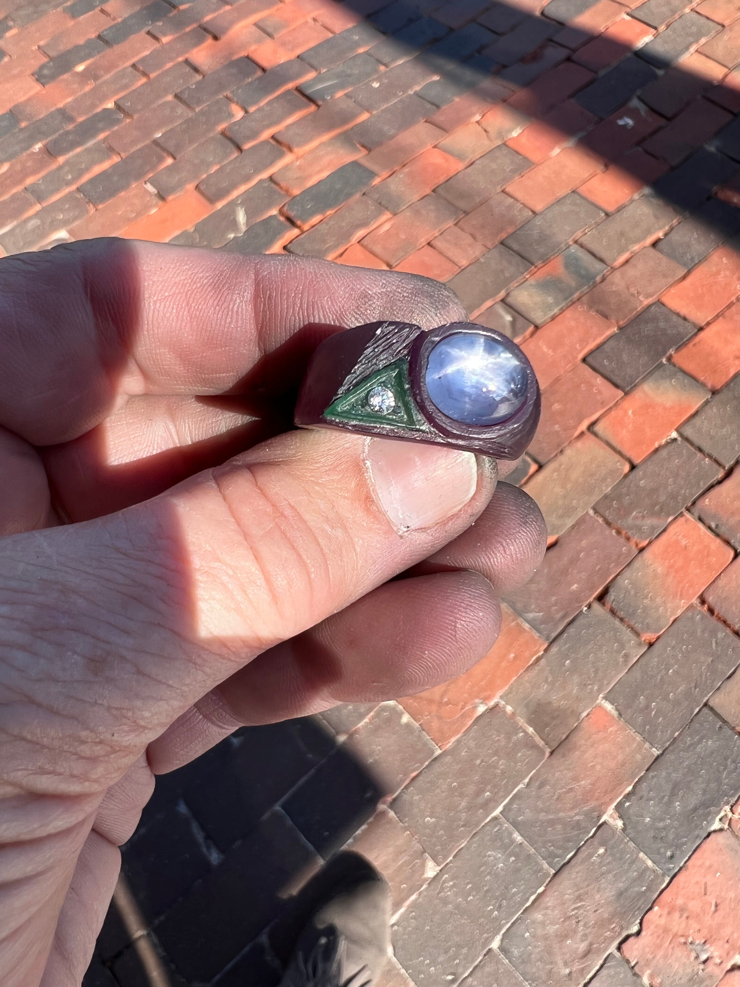 Star Sapphire Diamond Men’s 14k Ring