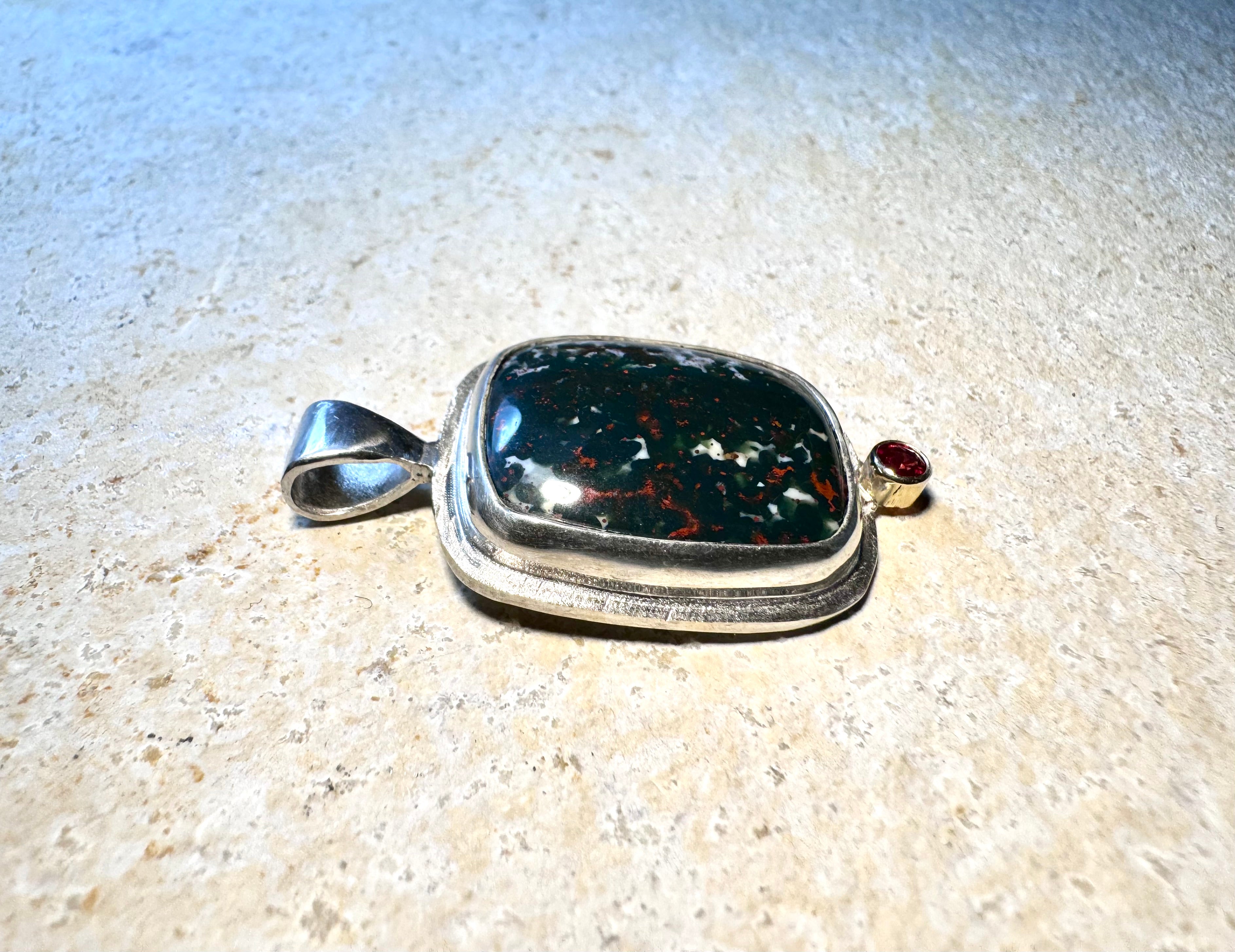 Bloodstone & Sapphire Pendant