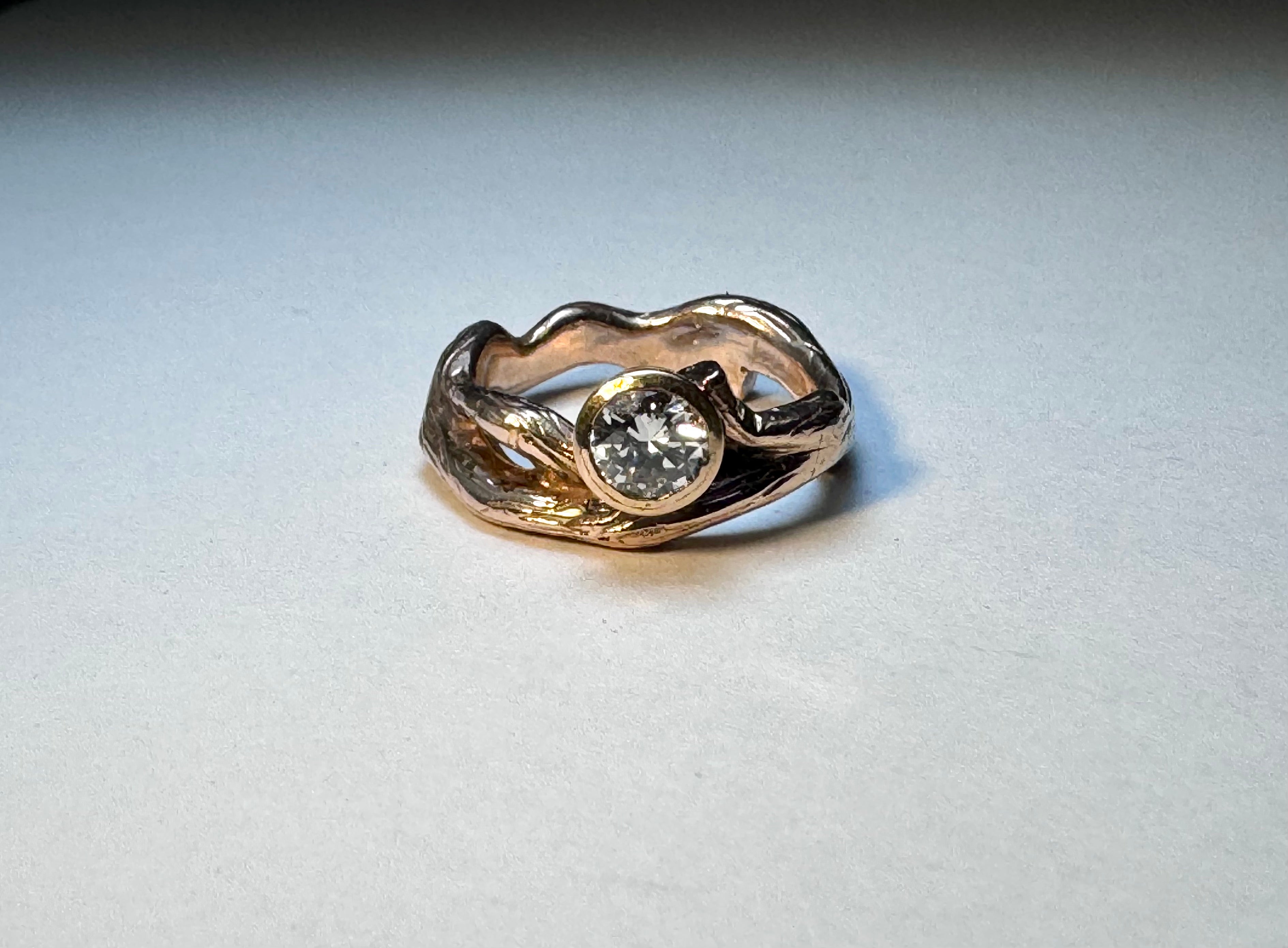Diamond Bark Rose Gold Ring