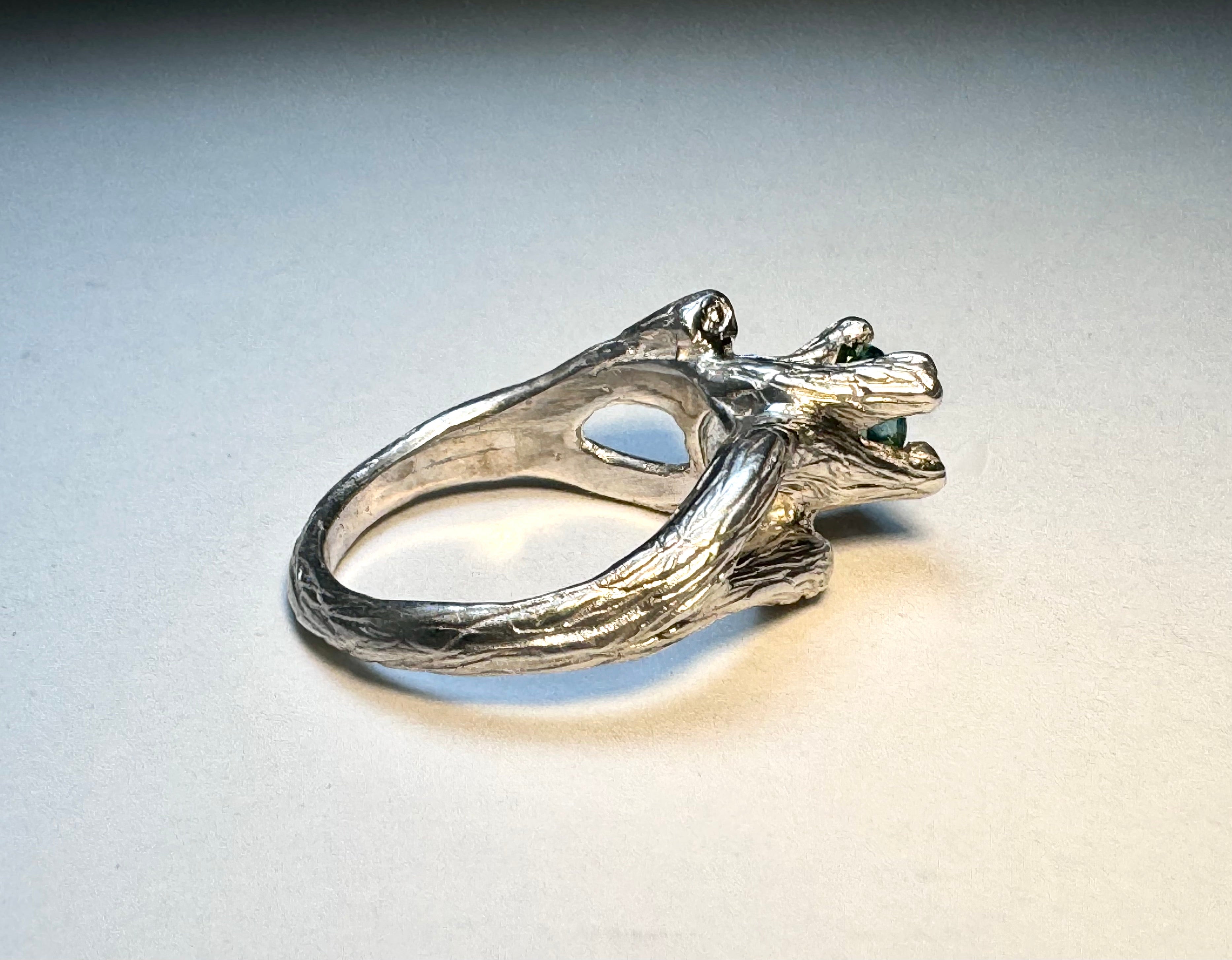 Mint Green Tourmaline Bark Sterling Ring