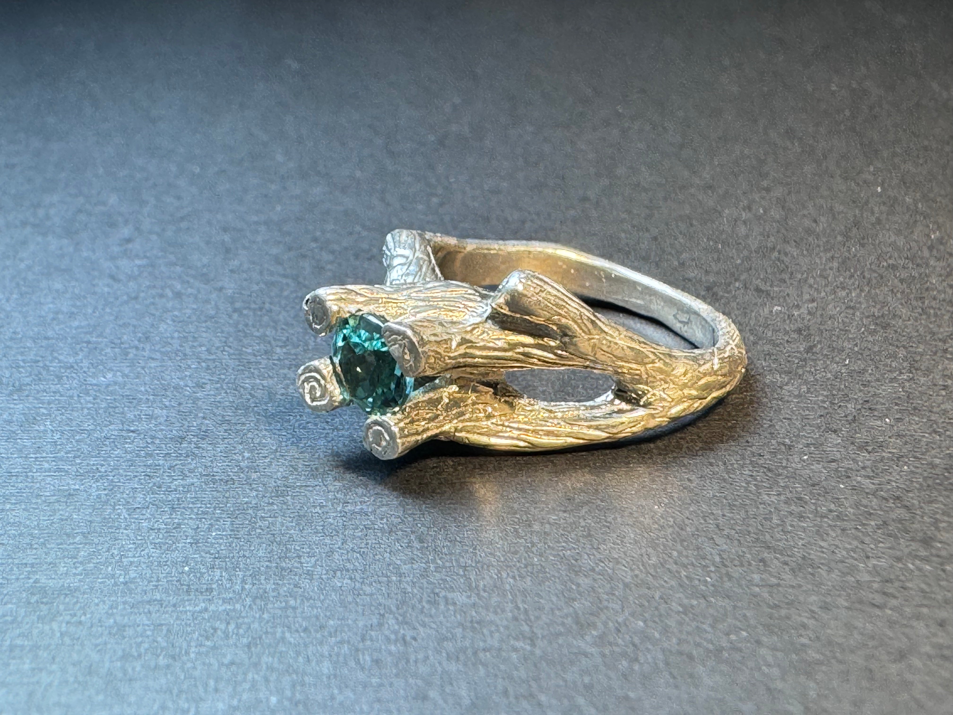 Mint Green Tourmaline Bark Sterling Ring