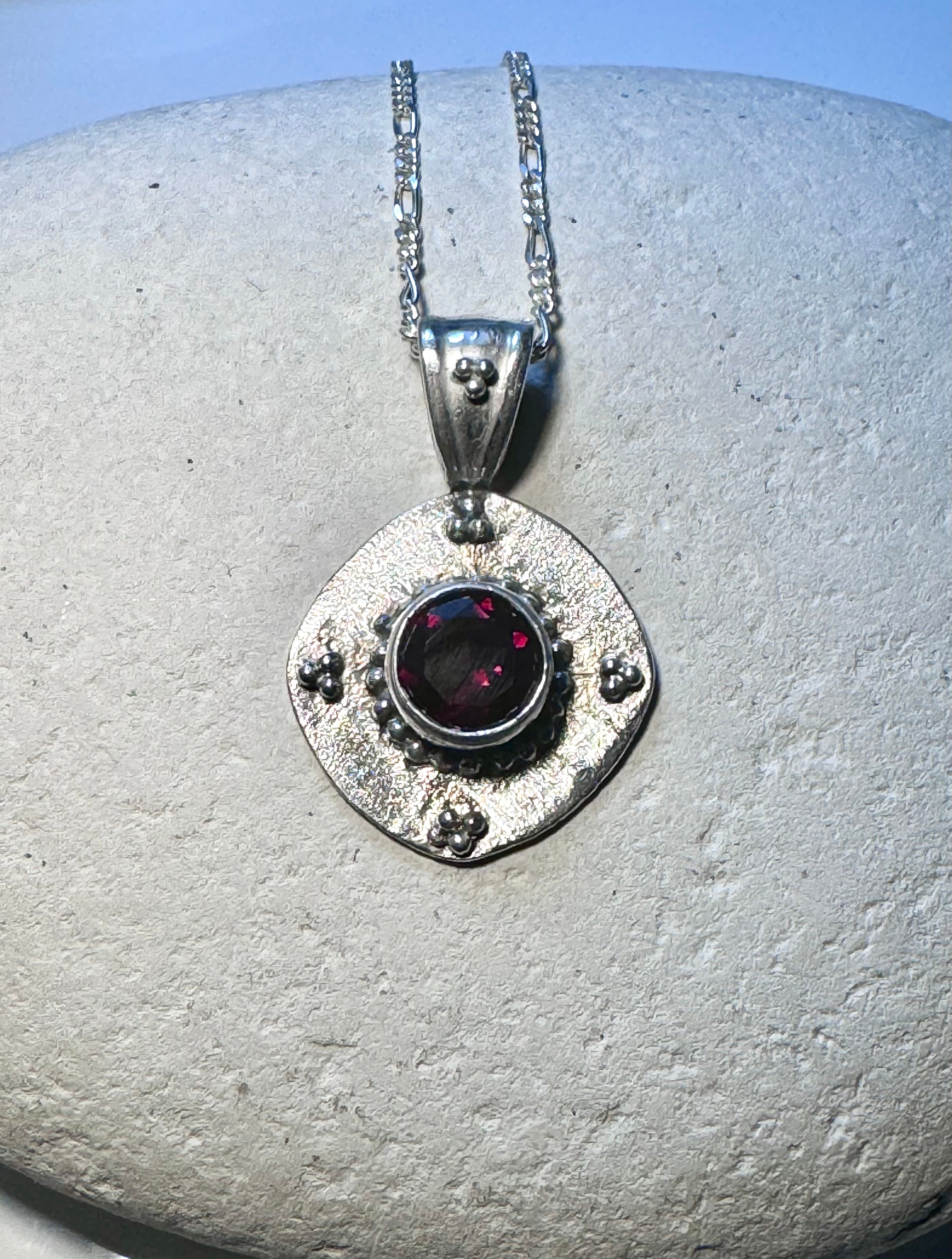 Garnet Beaded Sterling Pendant
