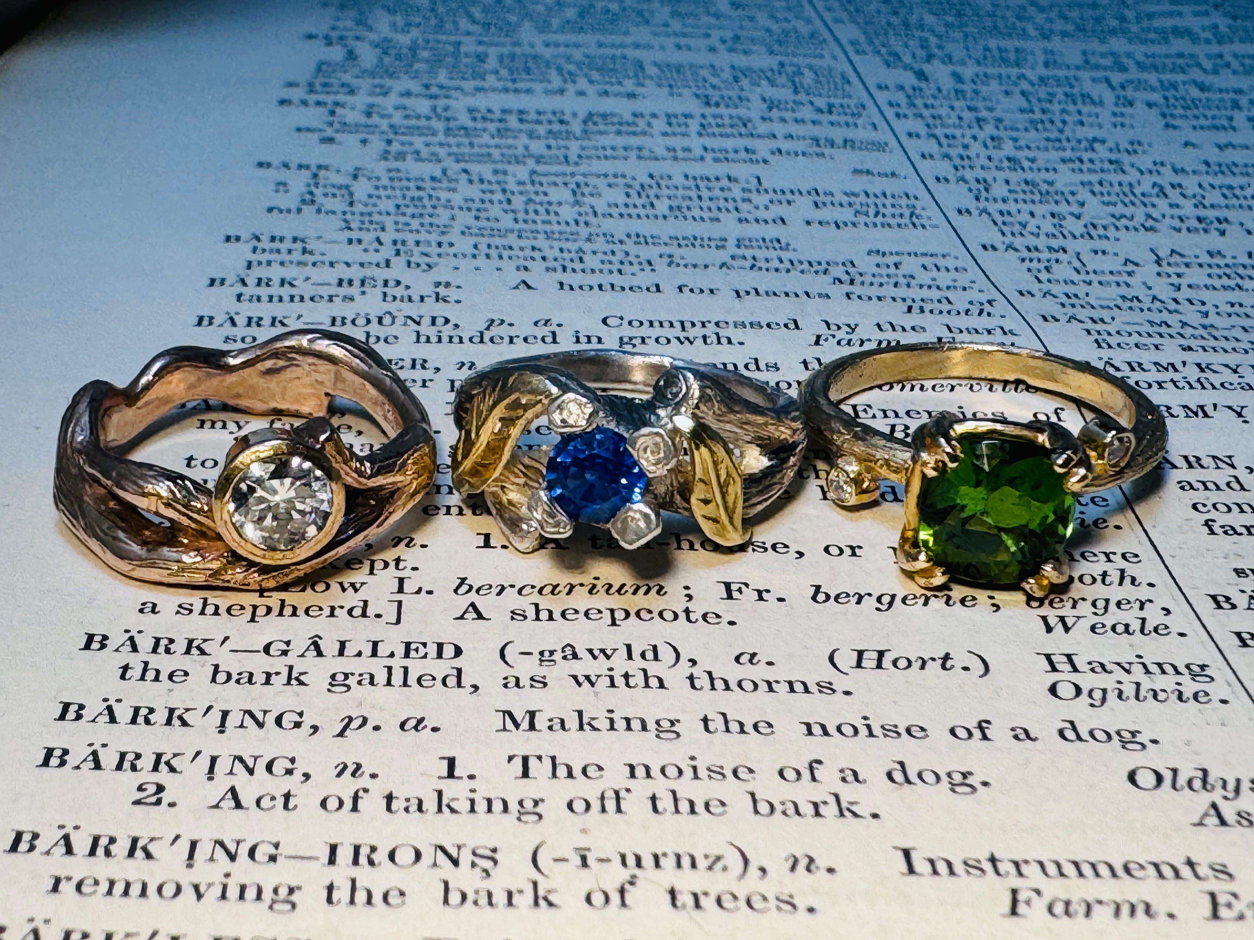 Green Tourmaline & Diamond Bark Ring
