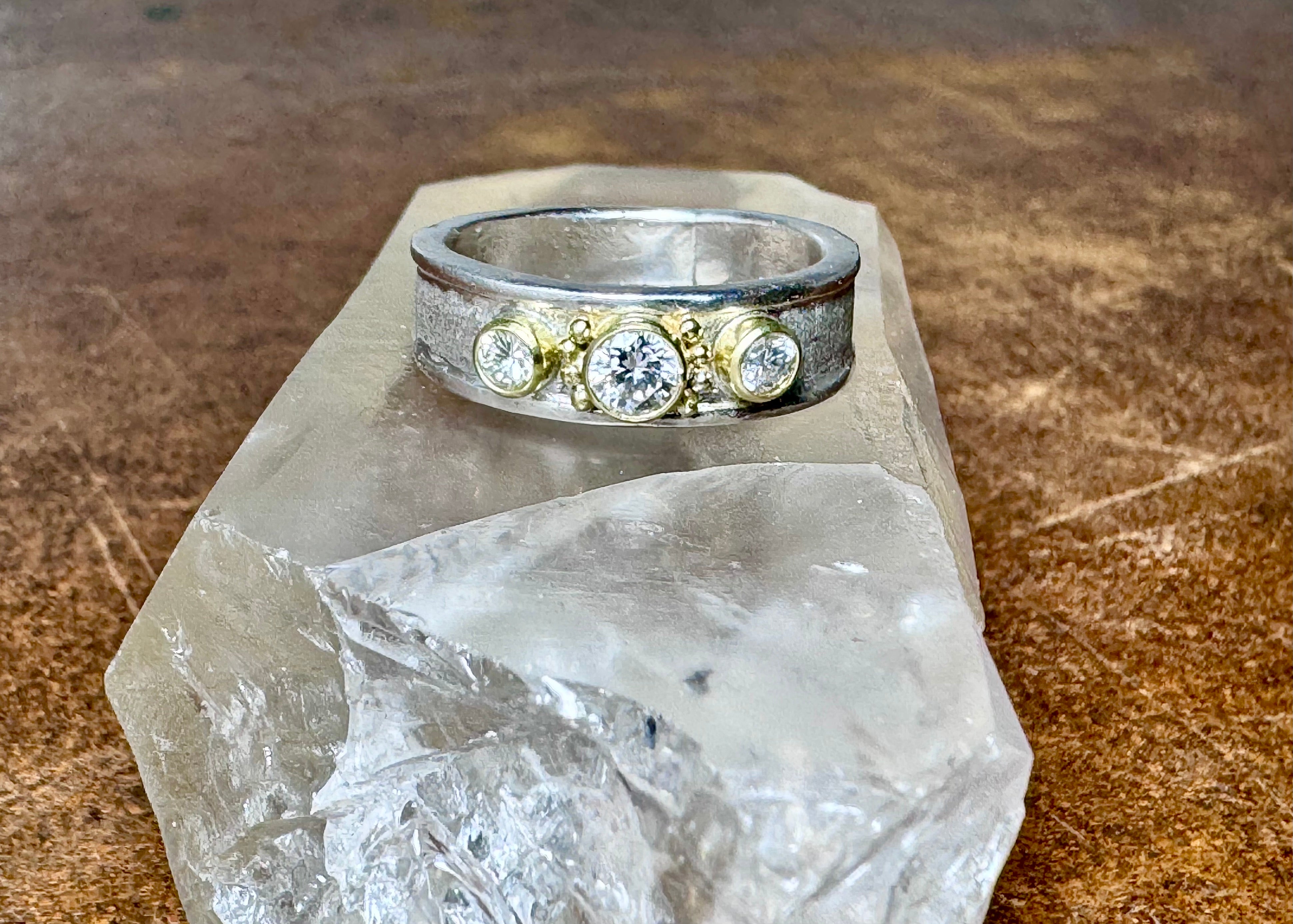 Diamond Sterling & 18k Beaded Ring