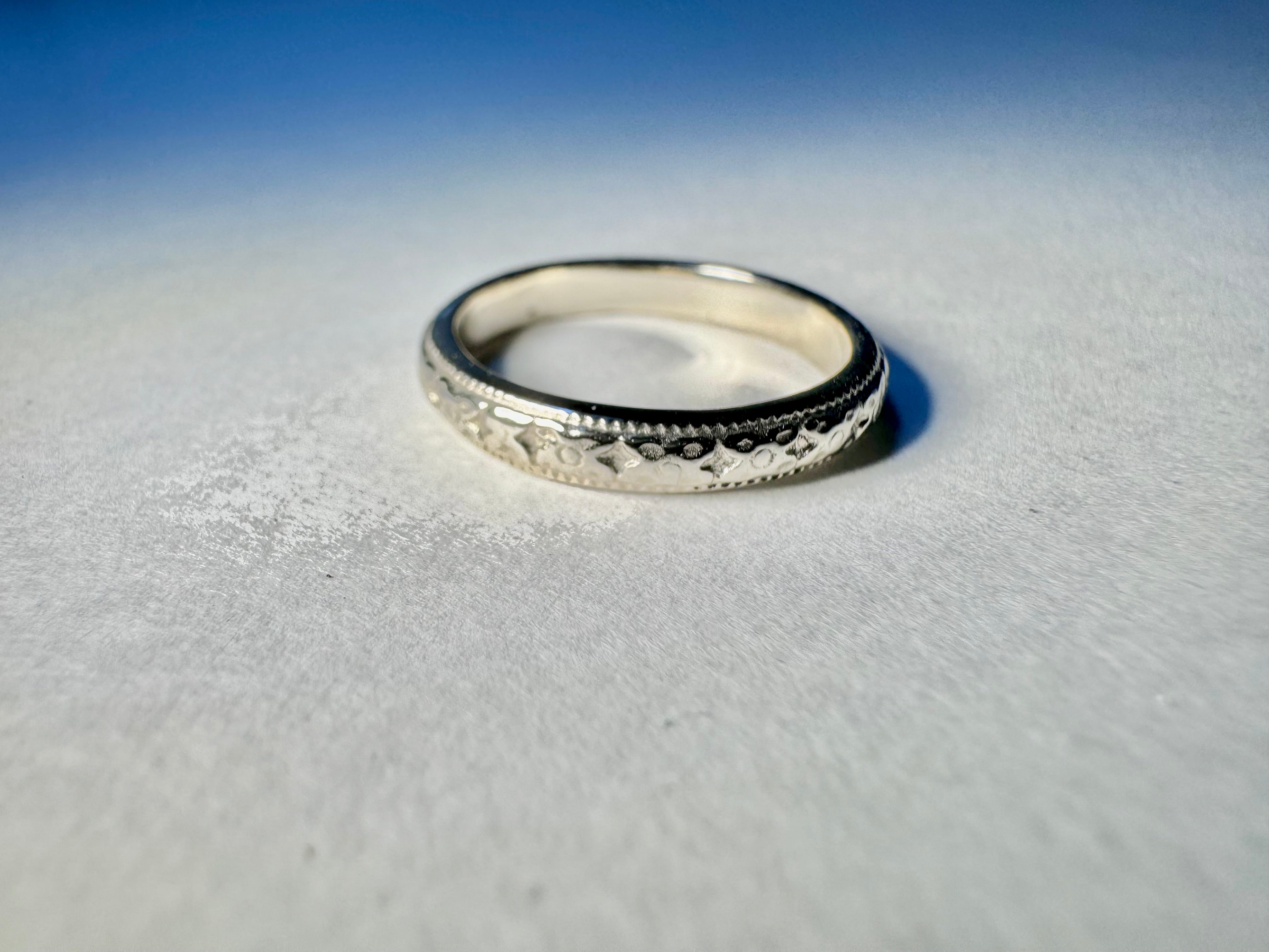 Engraved 14k White Gold Band