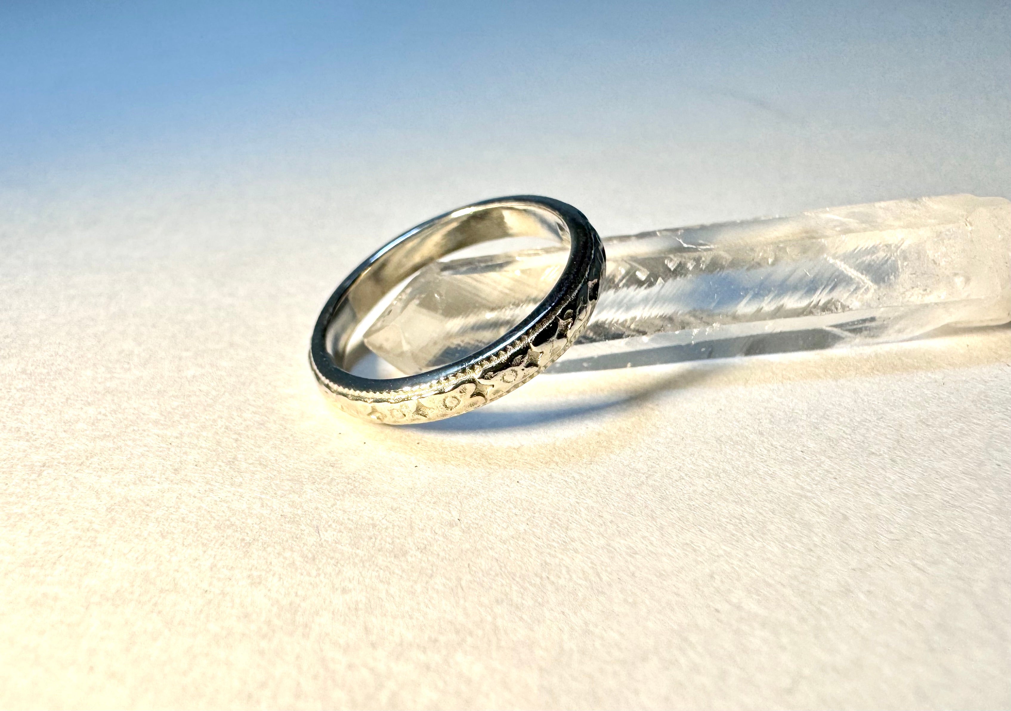 Engraved 14k White Gold Band