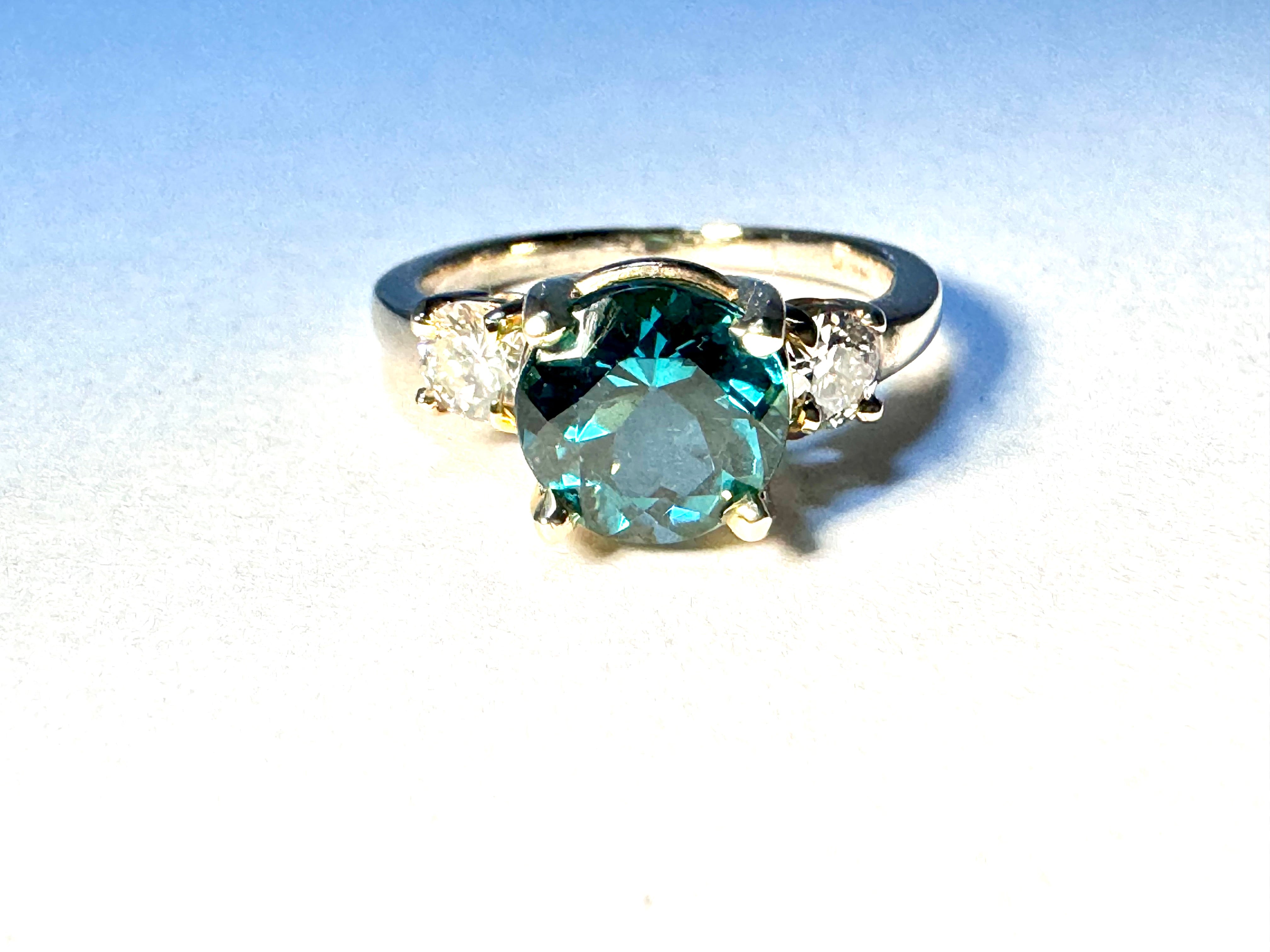 Indicolite Tourmaline Diamond 14k Ring