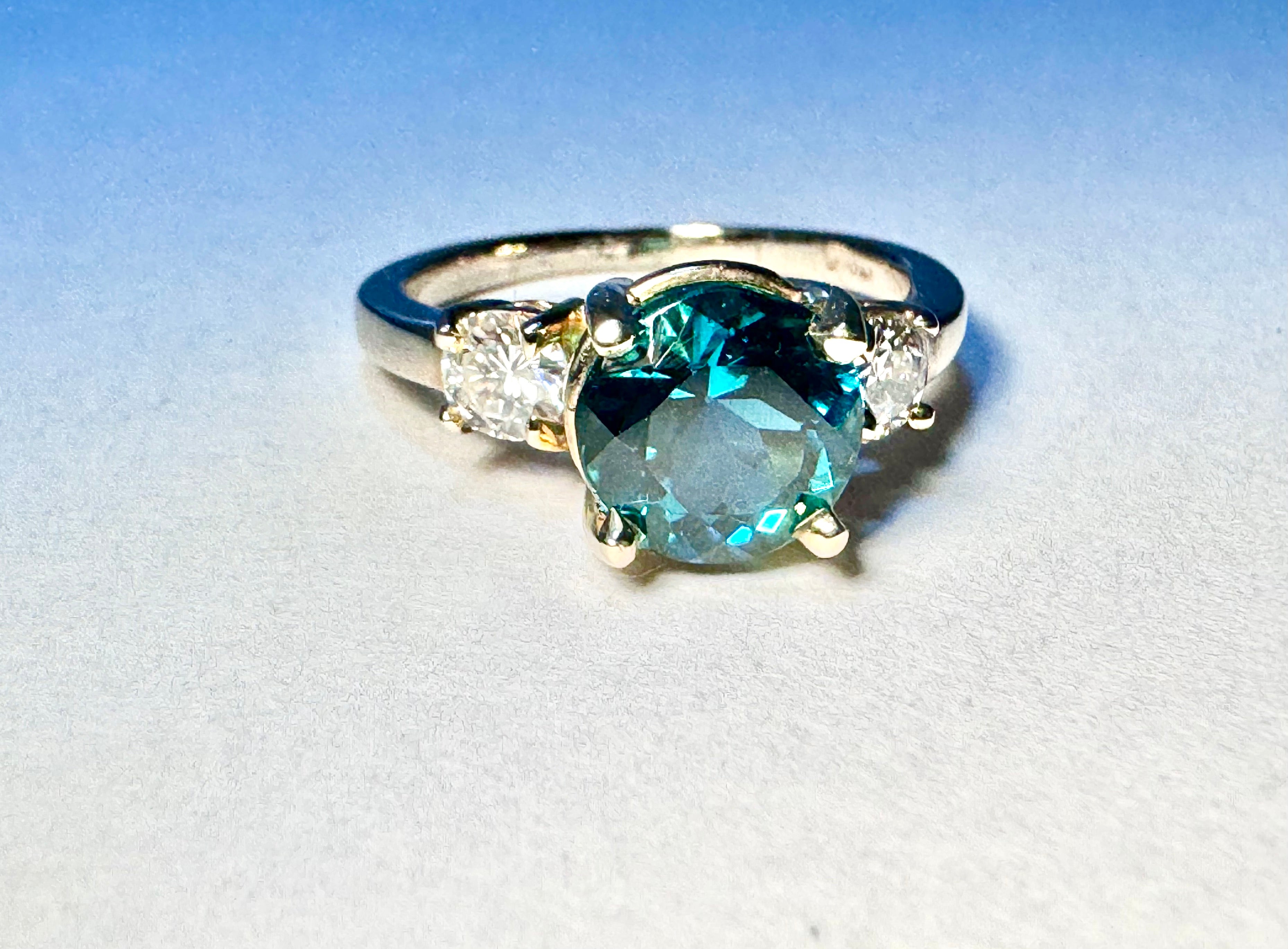 Indicolite Tourmaline Diamond 14k Ring