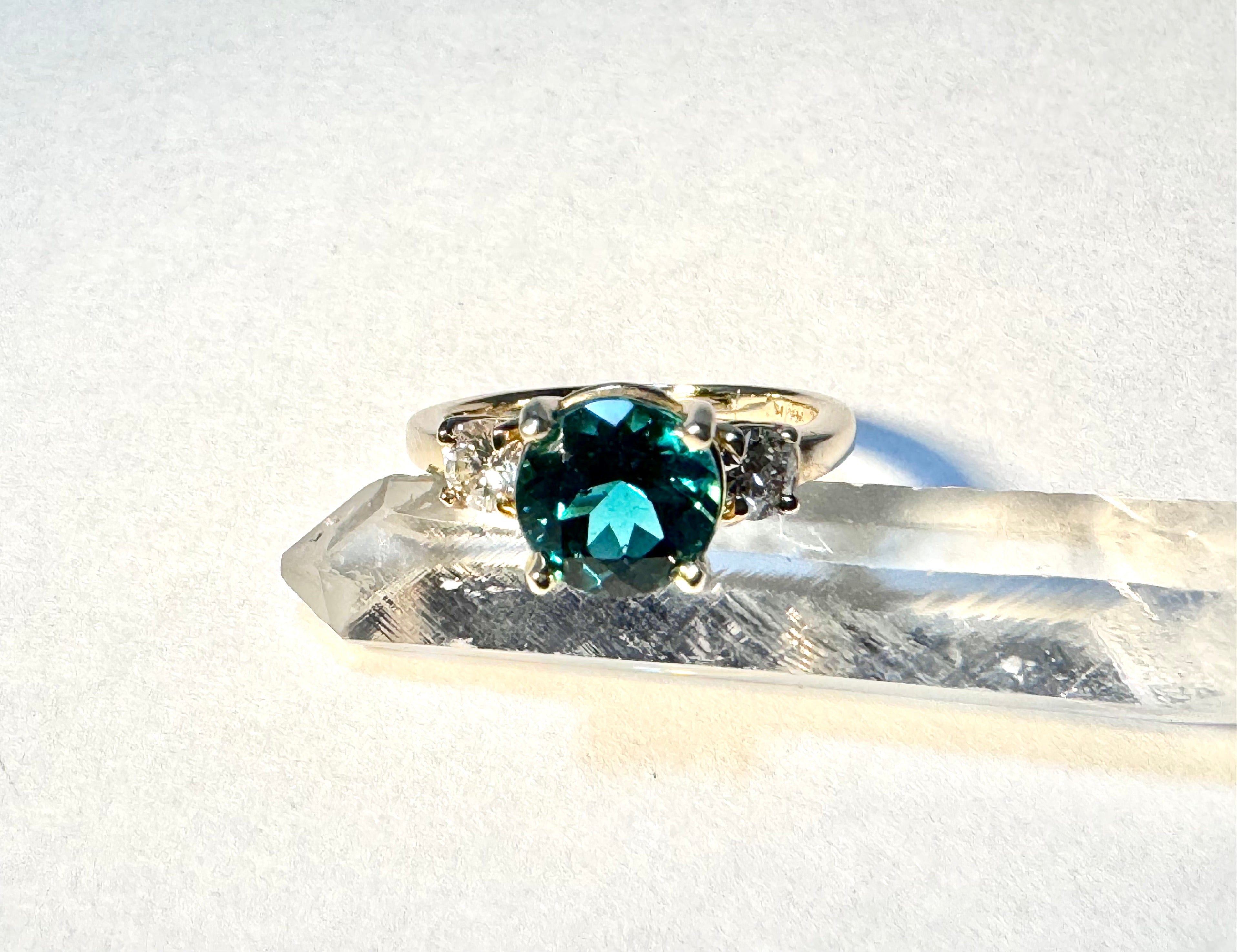 Indicolite Tourmaline Diamond 14k Ring