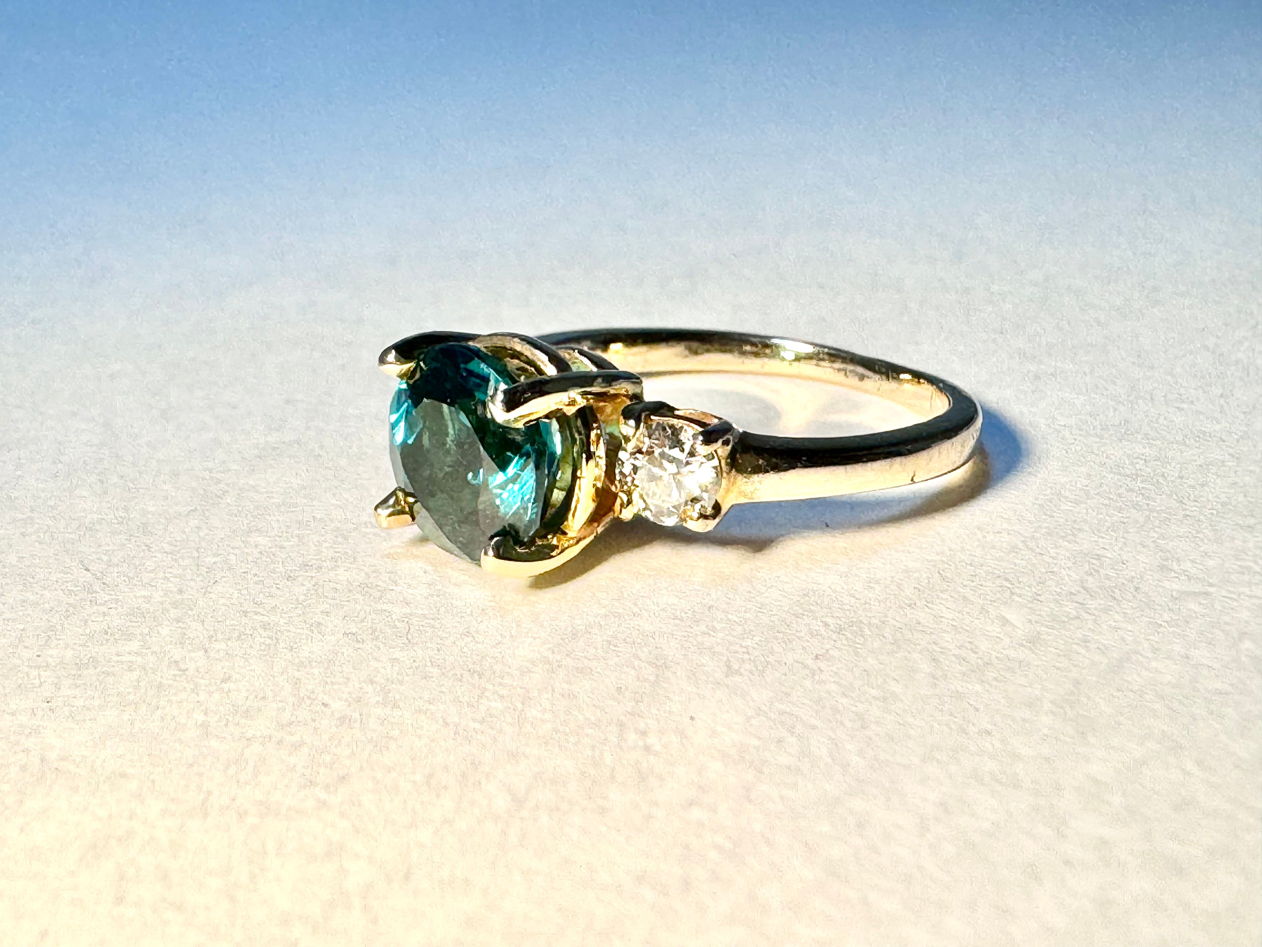 Indicolite Tourmaline Diamond 14k Ring