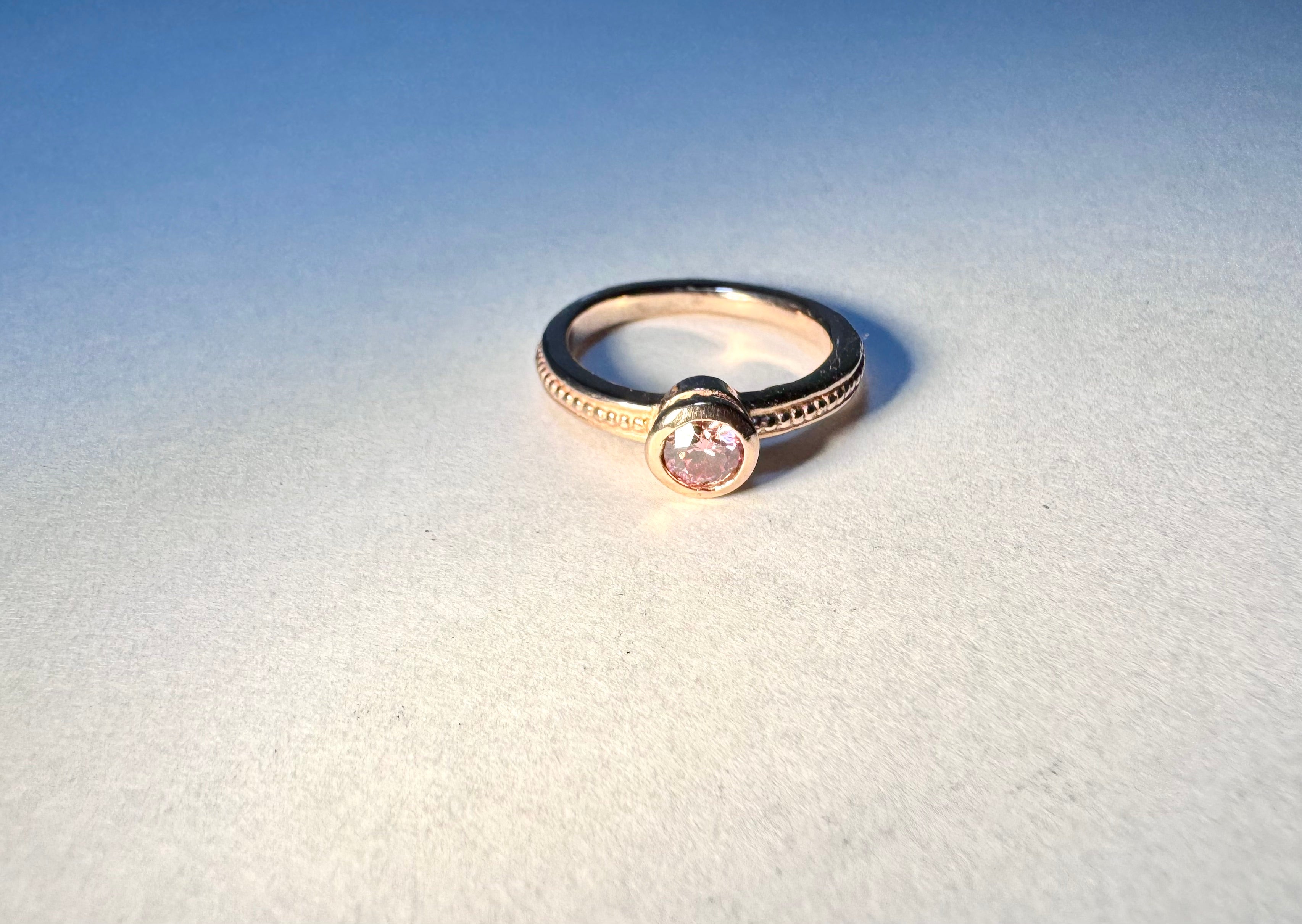 Pink Diamond Rose Gold Beaded Ring