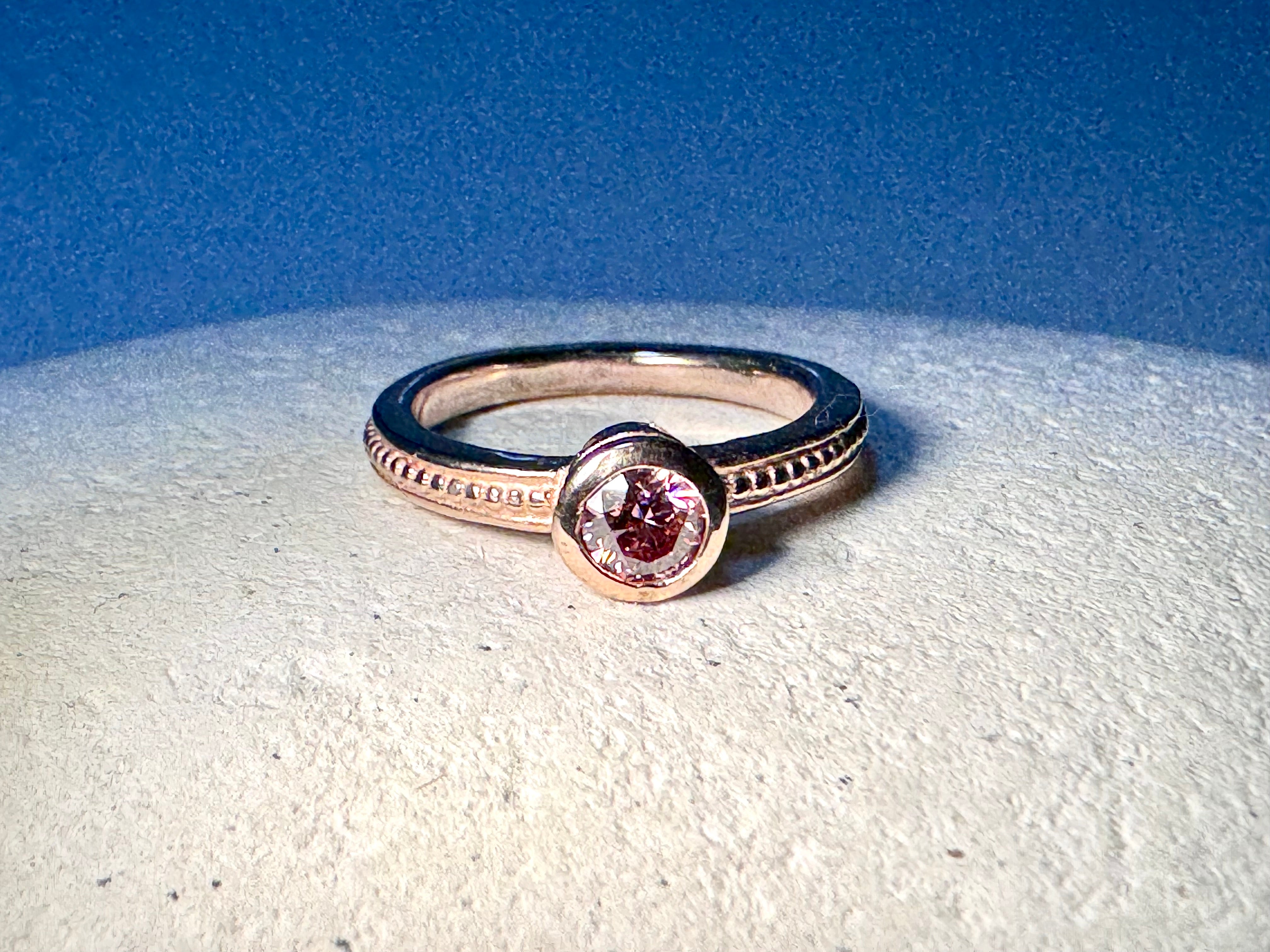 Pink Diamond Rose Gold Beaded Ring