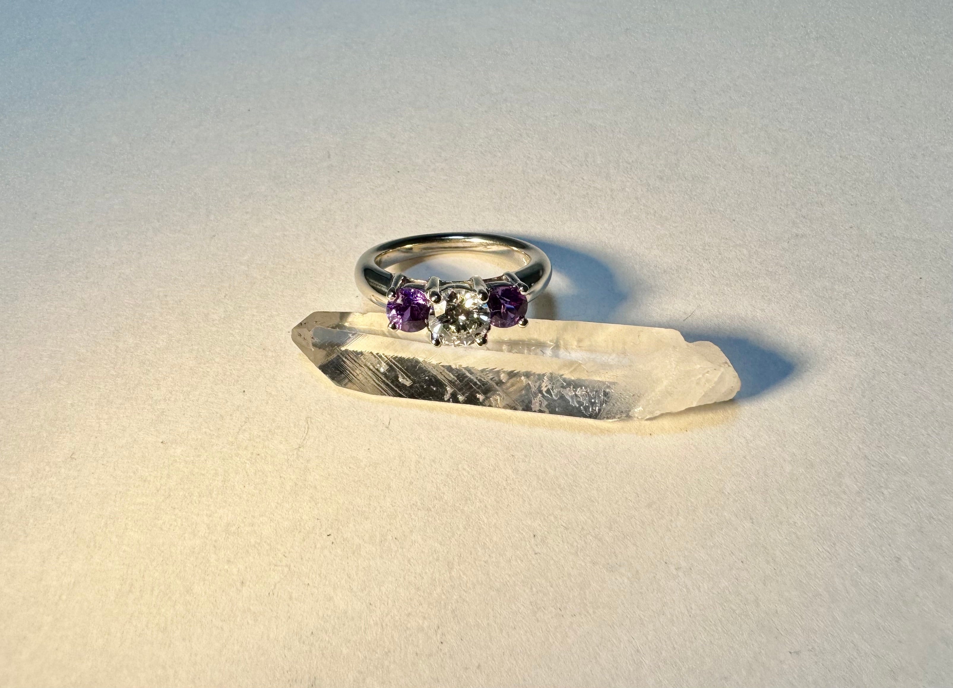 Purple Sapphire Diamond White Gold Ring