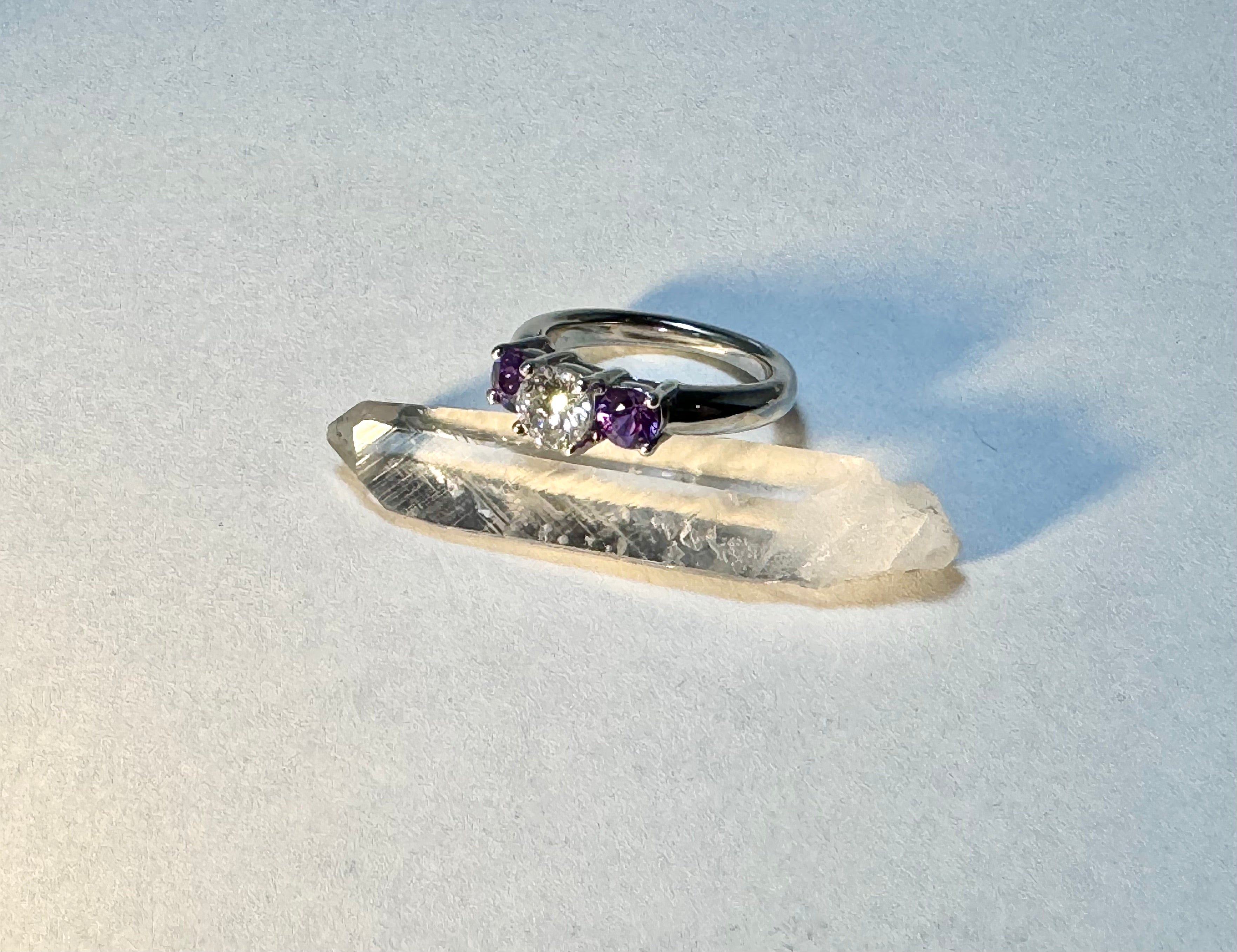 Purple Sapphire Diamond White Gold Ring