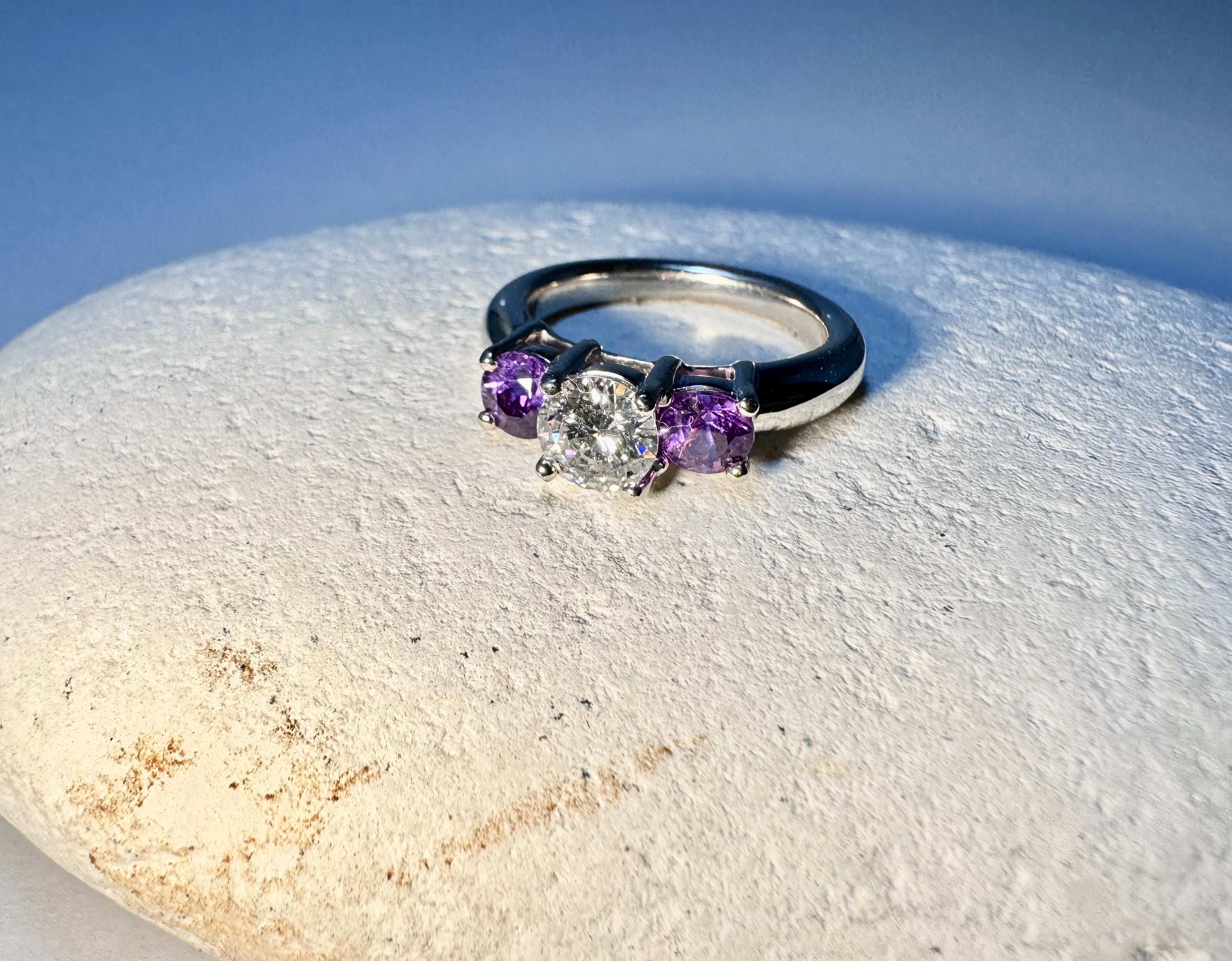 Purple Sapphire Diamond White Gold Ring
