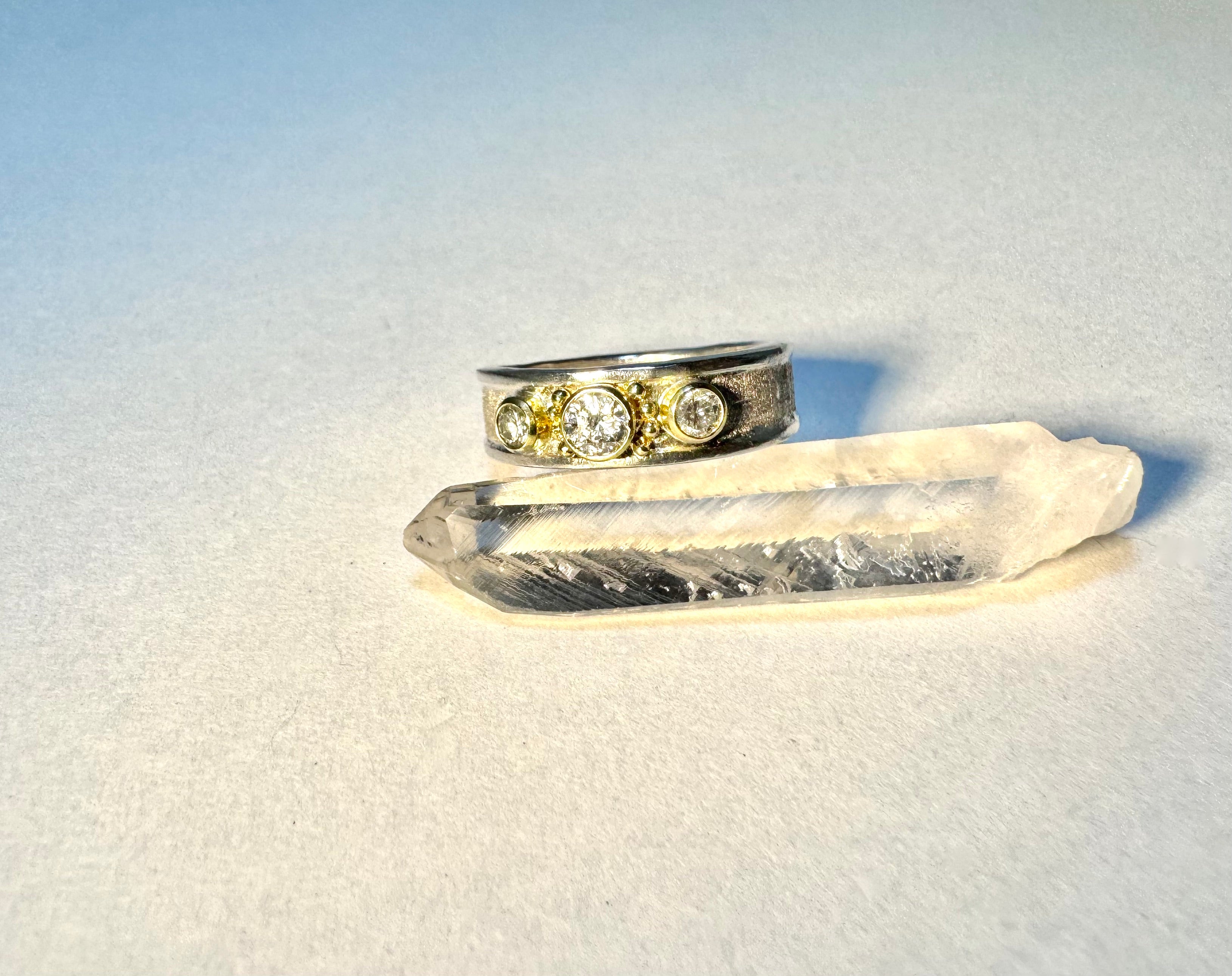 Diamond Sterling & 18k Beaded Ring