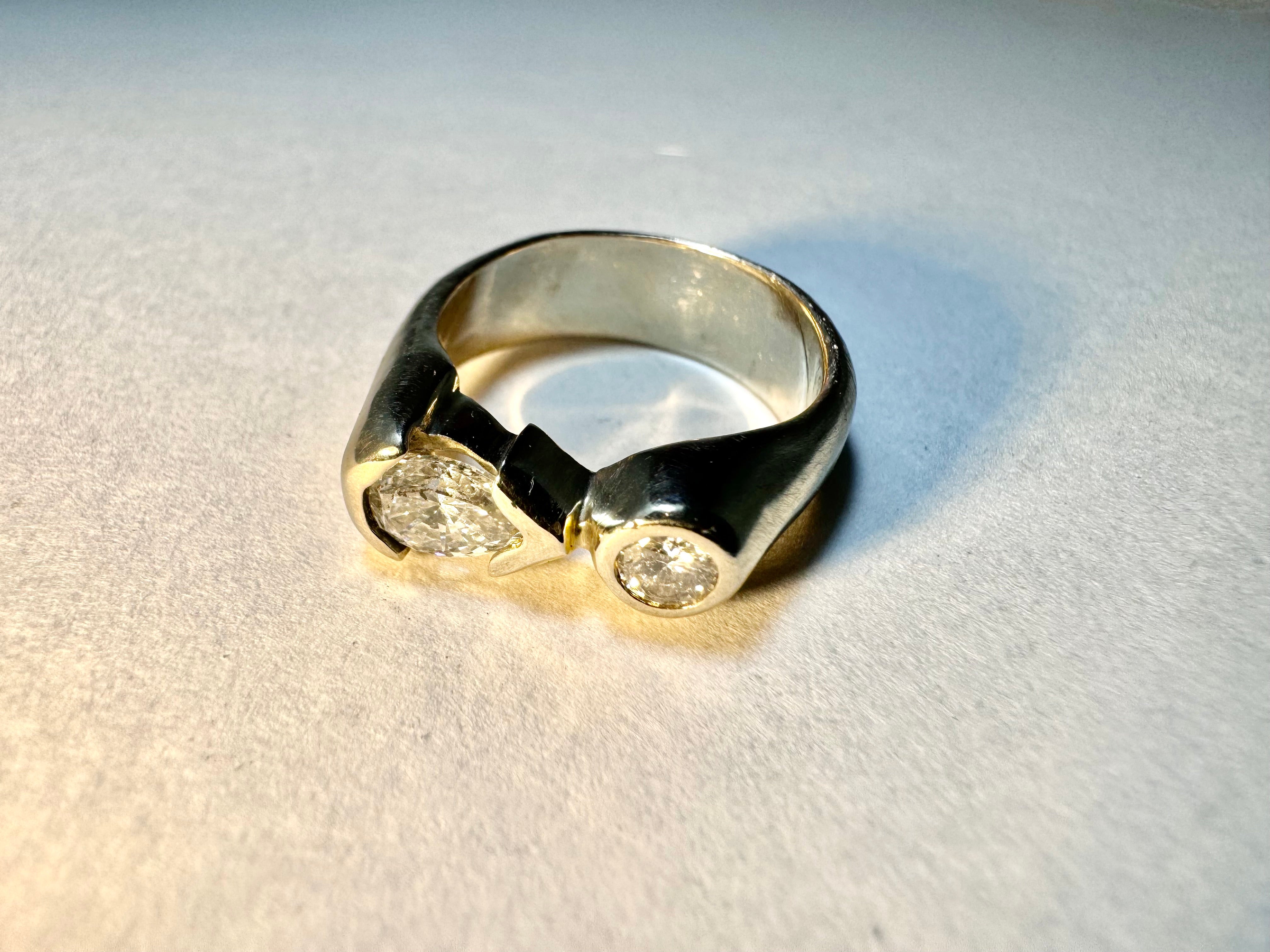 Diamond Pear & Round 14K White Gold Ring