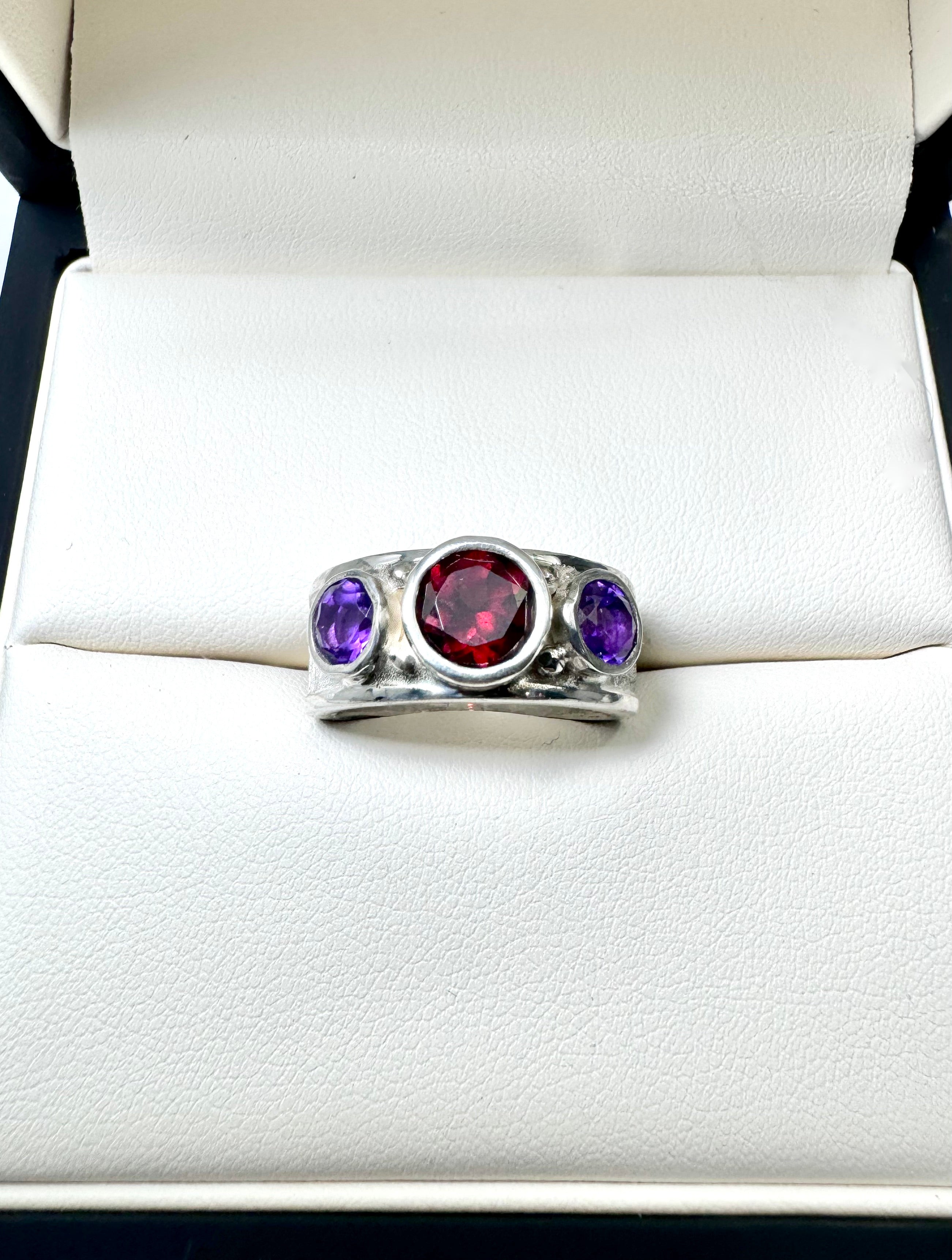 Garnet & Amethyst Sterling Ring