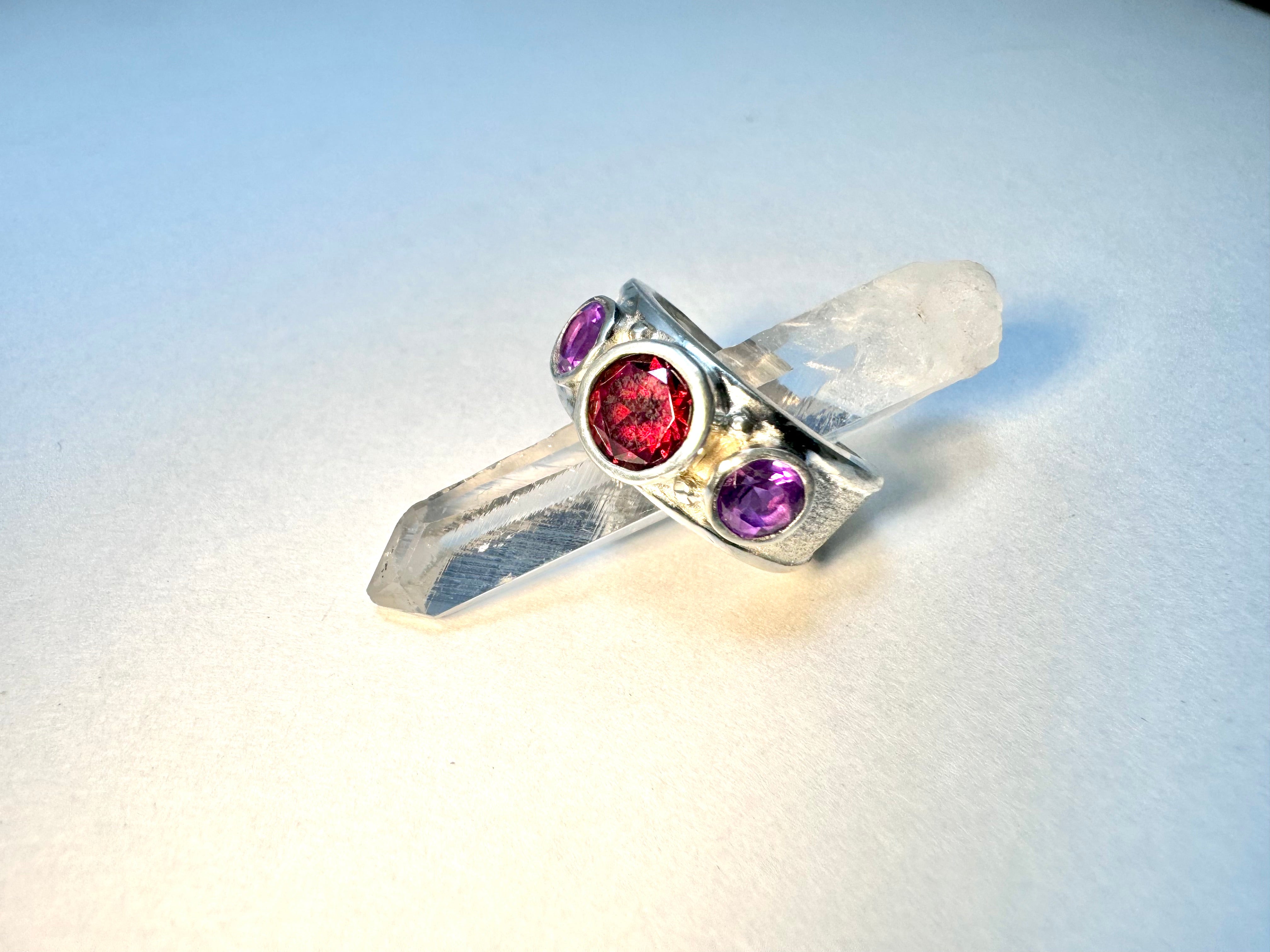 Garnet & Amethyst Sterling Ring