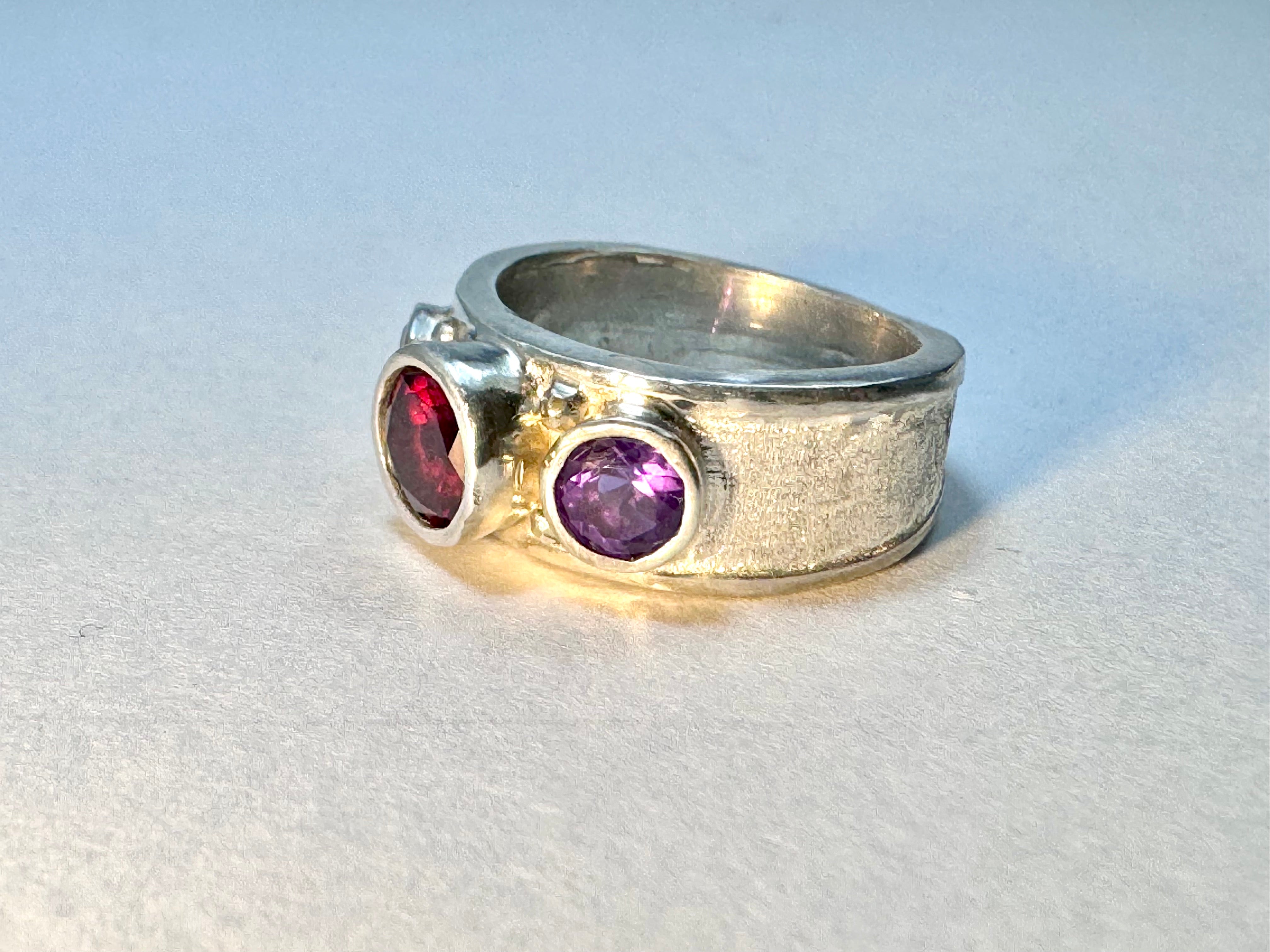 Garnet & Amethyst Sterling Ring