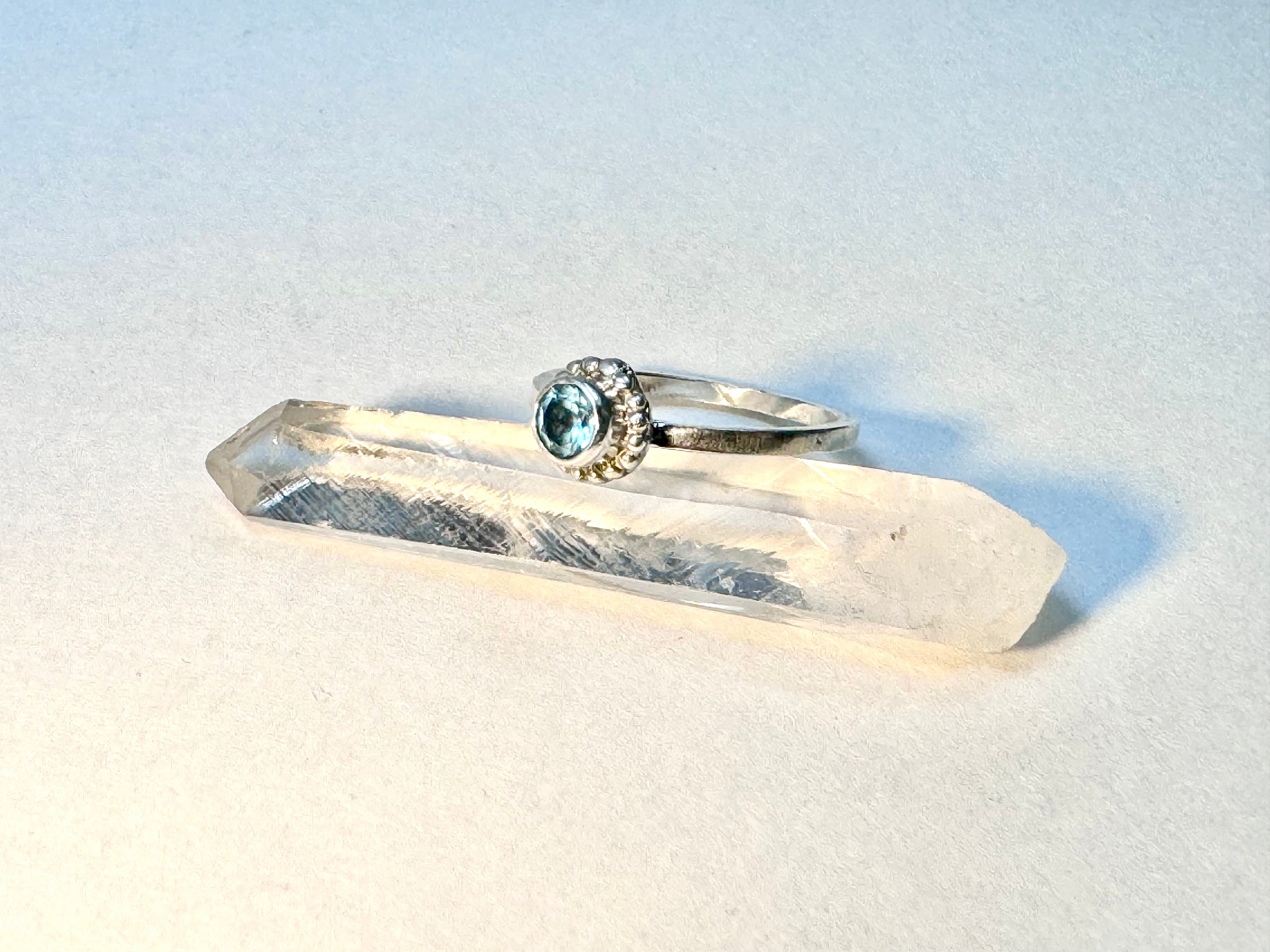 Blue Topaz Beaded Sterling Ring